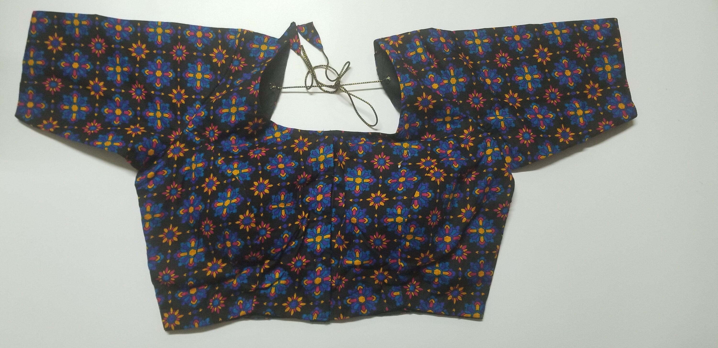 Readymade Saree Blouse - Black with Multi-color Flower Blouse - Plus size - Princess cut padded - size 42" (alter 38" to 46")