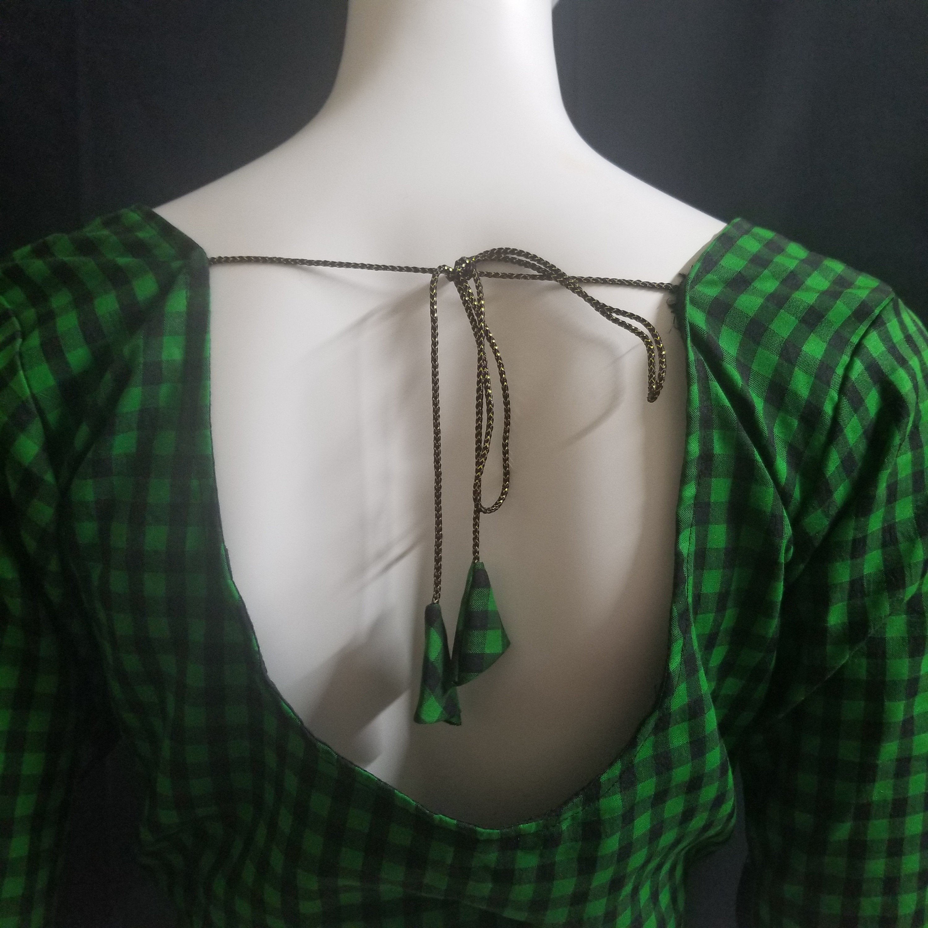 Readymade Saree Blouse - Green with Black checked Blouse - Plus size - Princess cut padded - size 42" (alter 38" to 46")