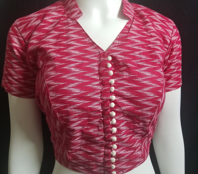 Readymade Saree Blouse - Pink color collar Blouse - Princess cut with padded  - size 40