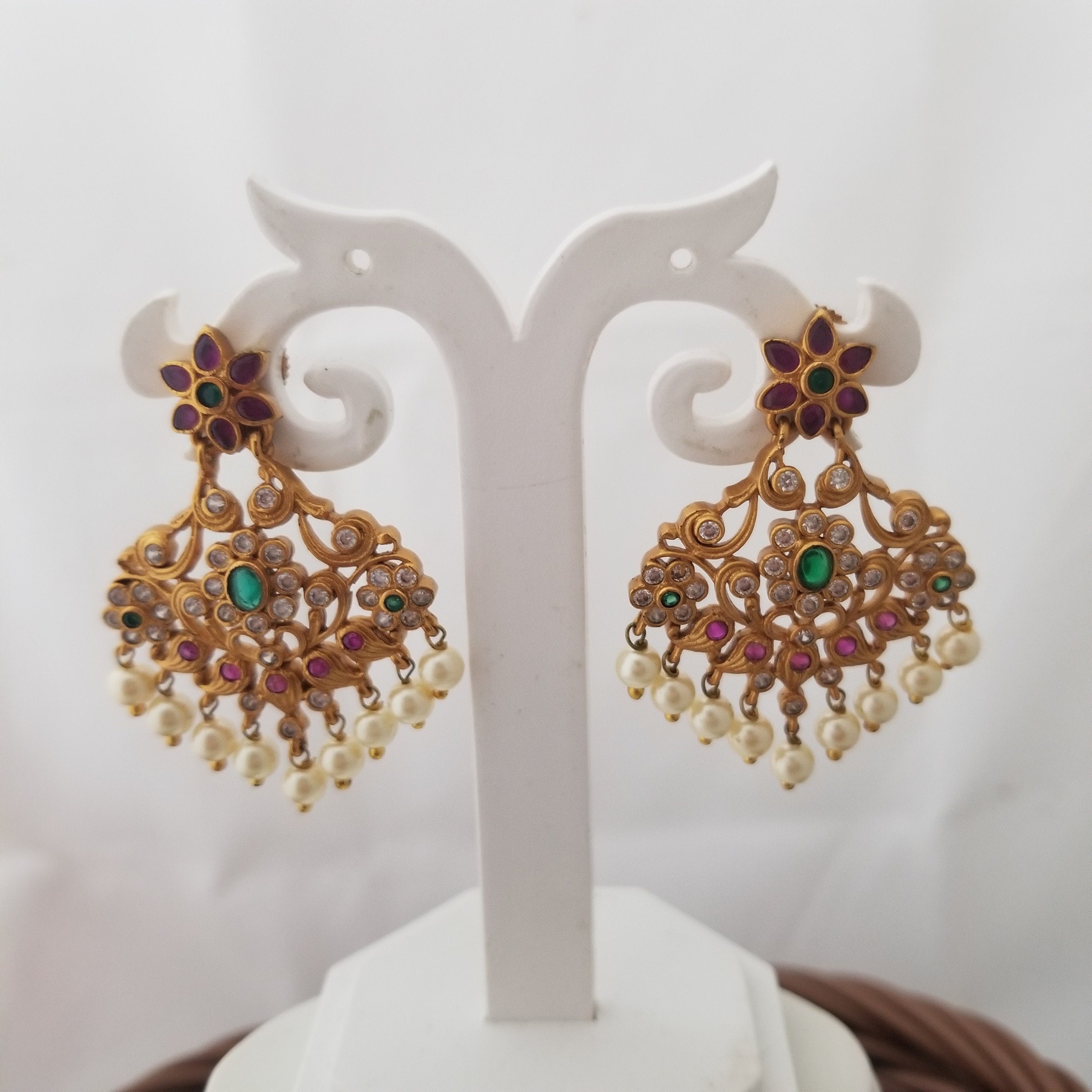 Partywear matte finish Earrings with hanging pearls - Fashion Jewelry