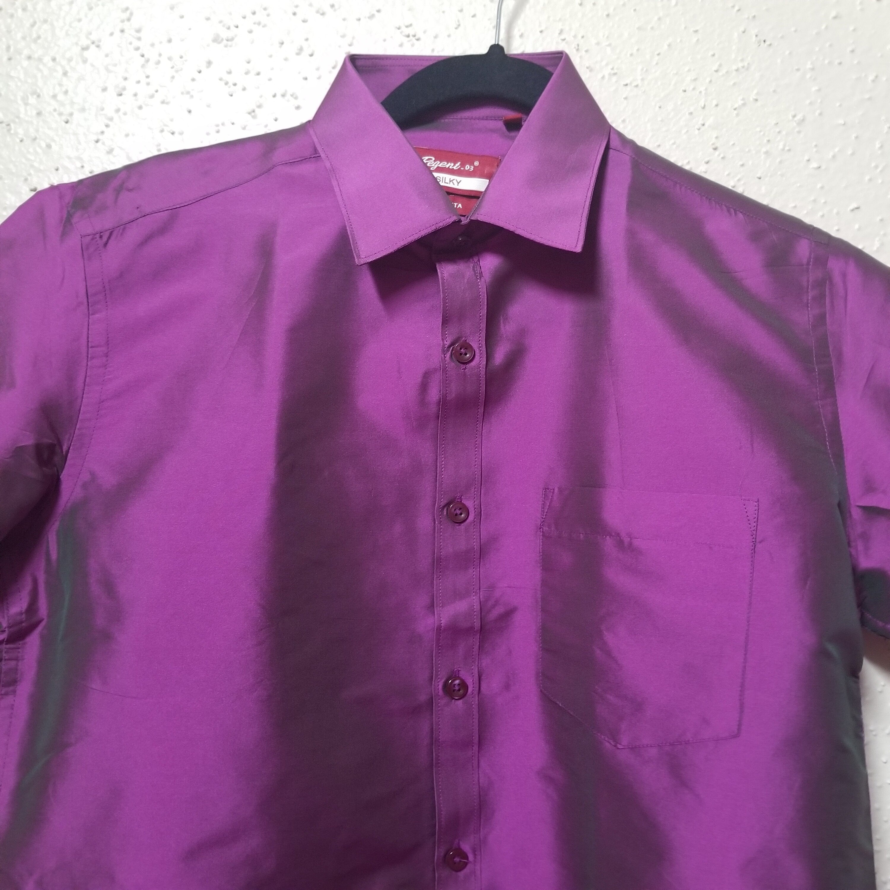 Men's Silk Shirt - Half Hand - Violet Color - Size 38 - M Size - Partywear Shirt - Indian Dresses