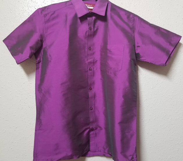 Men's Silk Shirt - Half Hand - Violet Color - Size 38 - M Size - Partywear Shirt - Indian Dresses