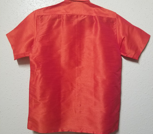 Men's Silk Shirt - Half Hand - Dark Orange Color - Size 40 - L Size - Partywear Shirt - Indian Dresses