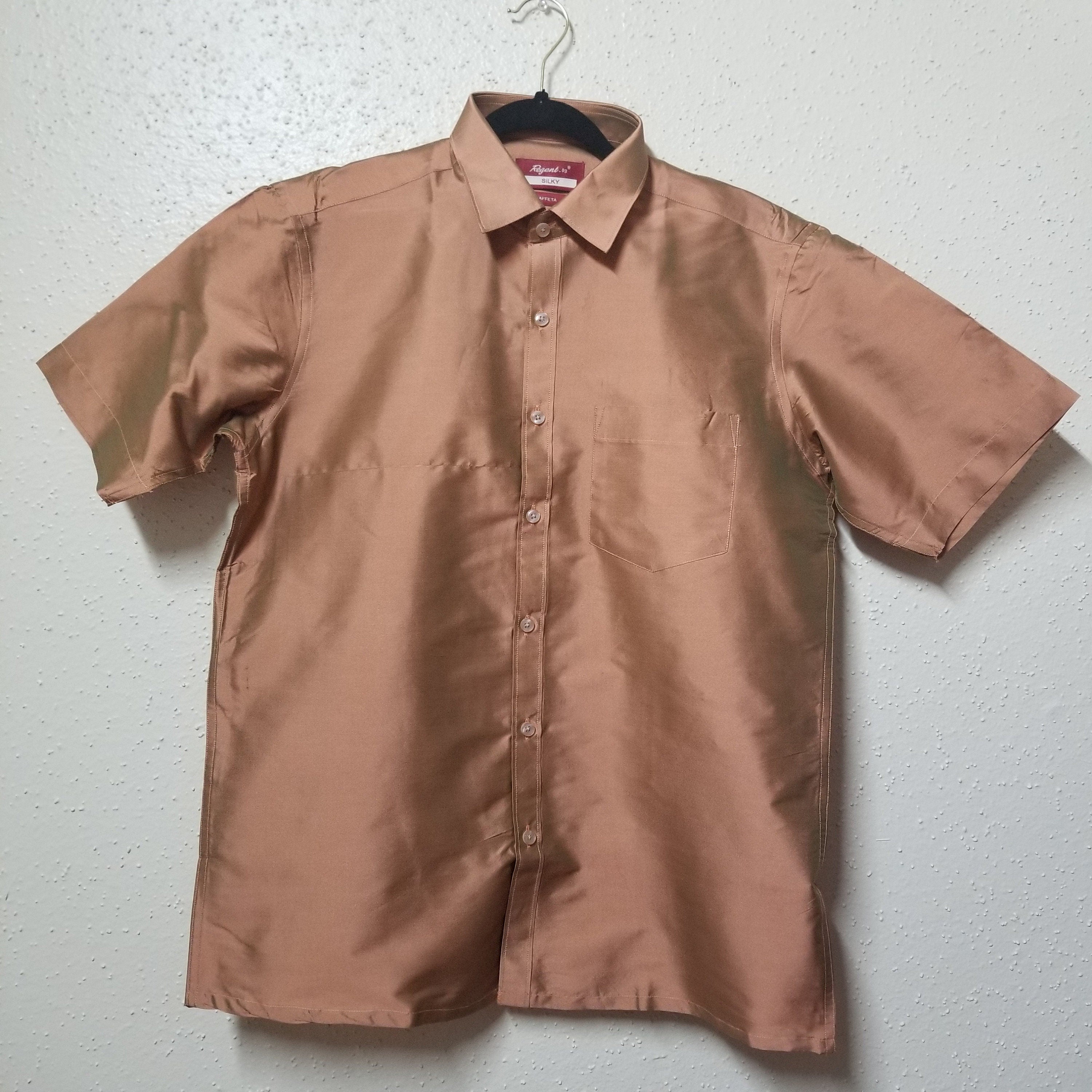 Men's Silk Shirt - Half Hand - Lite Brown Color (Double shade) - Size 40 - L Size - Partywear Shirt - Indian Dresses