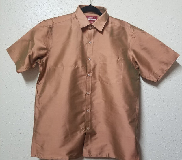 Men's Silk Shirt - Half Hand - Lite Brown Color (Double shade) - Size 40 - L Size - Partywear Shirt - Indian Dresses