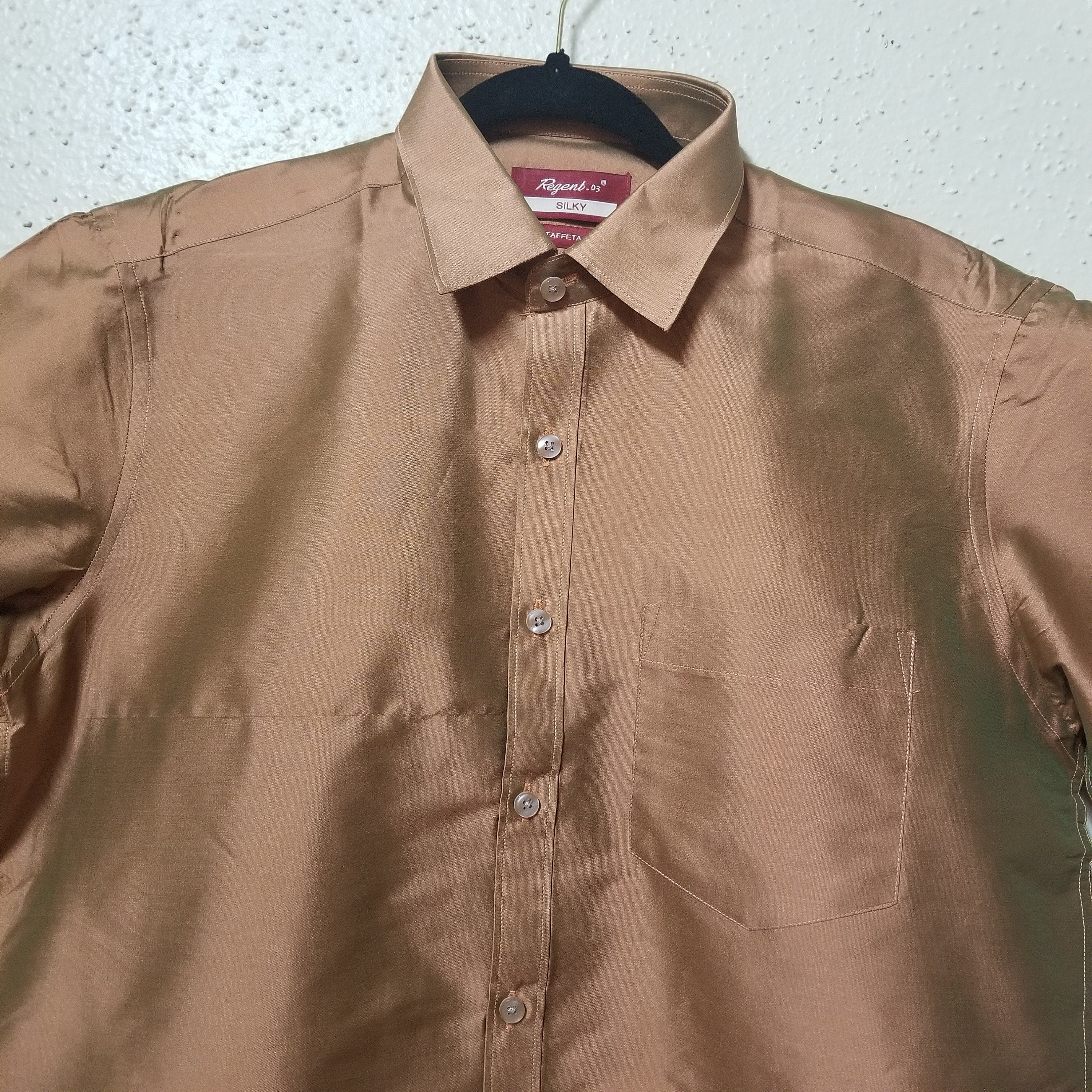 Men's Silk Shirt - Half Hand - Lite Brown Color (Double shade) - Size 40 - L Size - Partywear Shirt - Indian Dresses