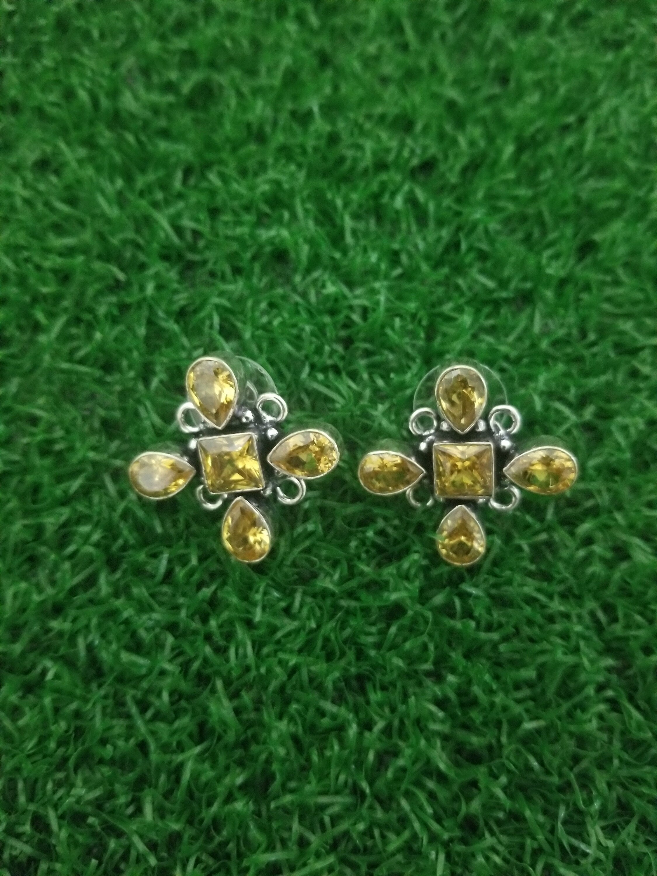 Oxidized Yellow stones Earrings Jhumki Jhumka for Women and Girls