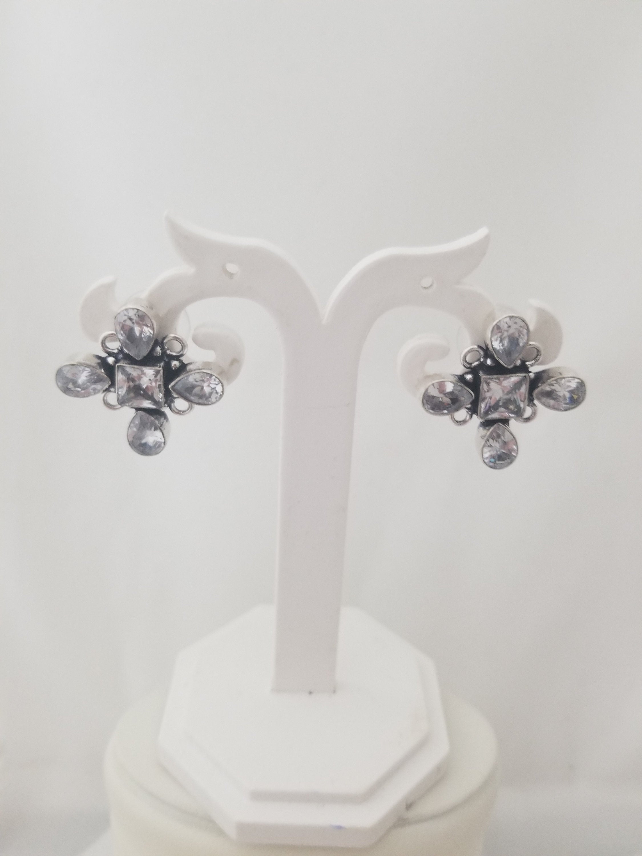 Oxidized white stones Earrings Jhumki Jhumka for Women and Girls