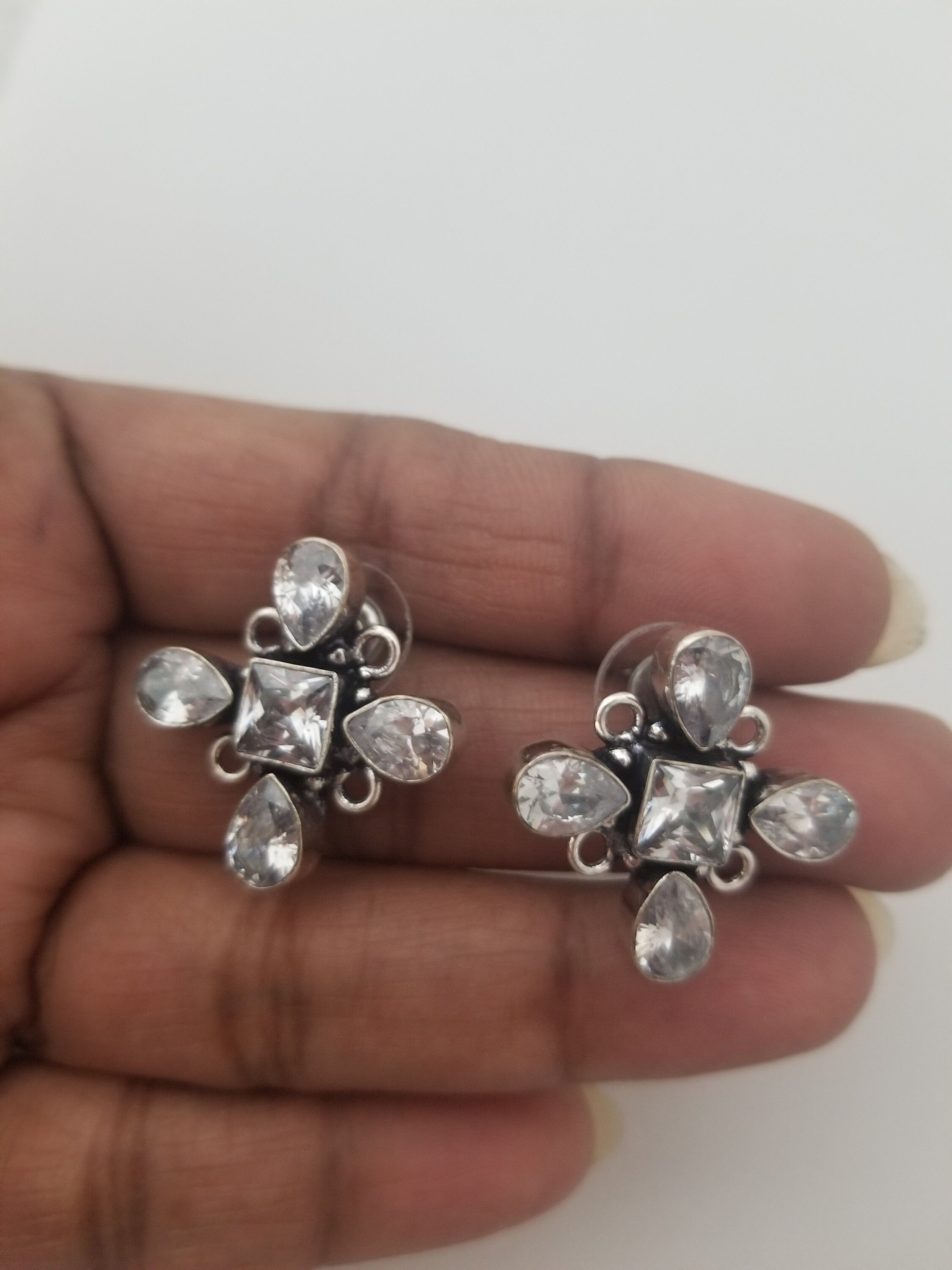 Oxidized white stones Earrings Jhumki Jhumka for Women and Girls