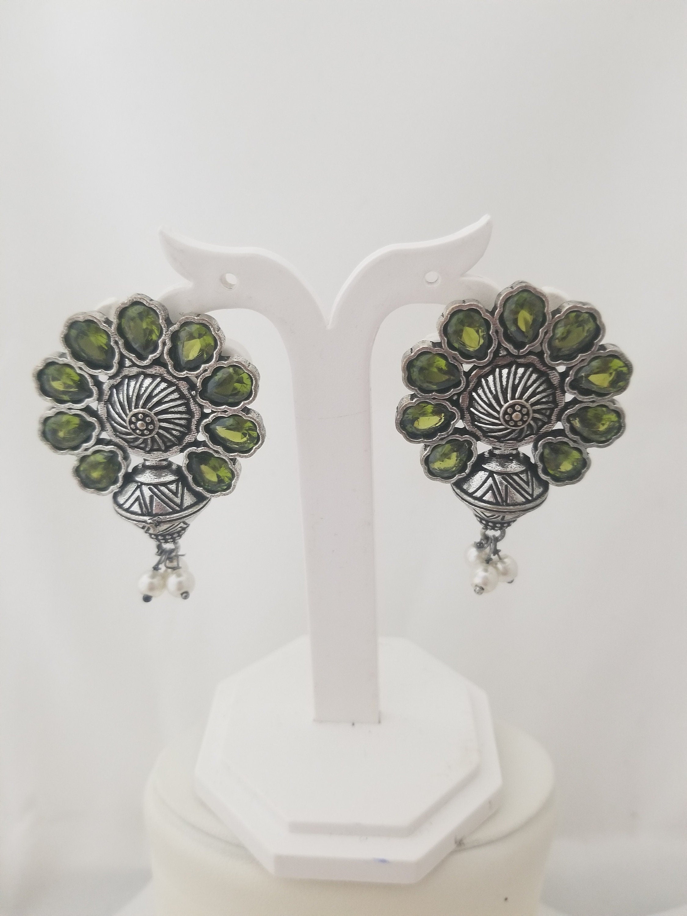 Oxidized Green stones Earrings Jhumki Jhumka for Women and Girls