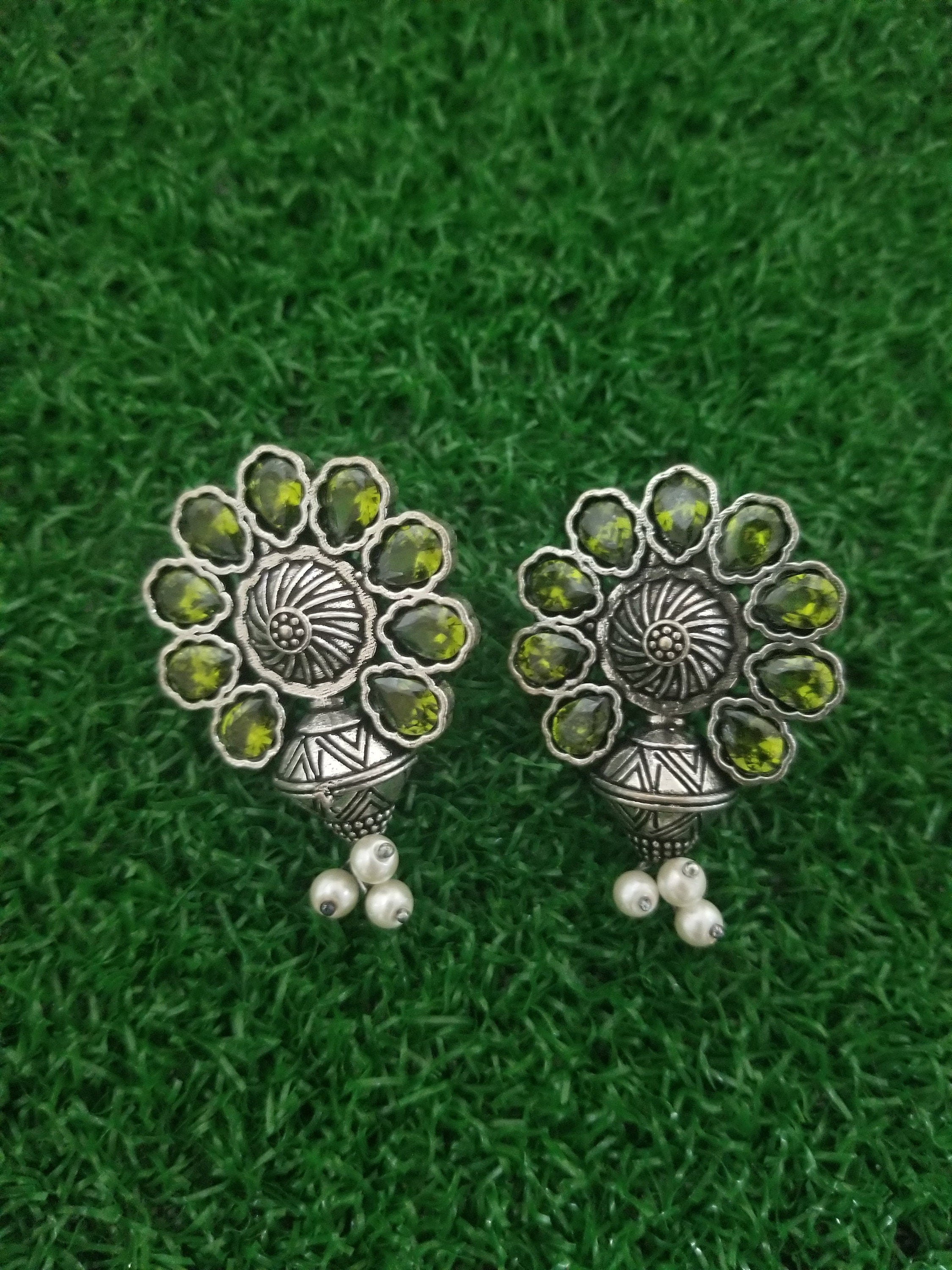 Oxidized Green stones Earrings Jhumki Jhumka for Women and Girls