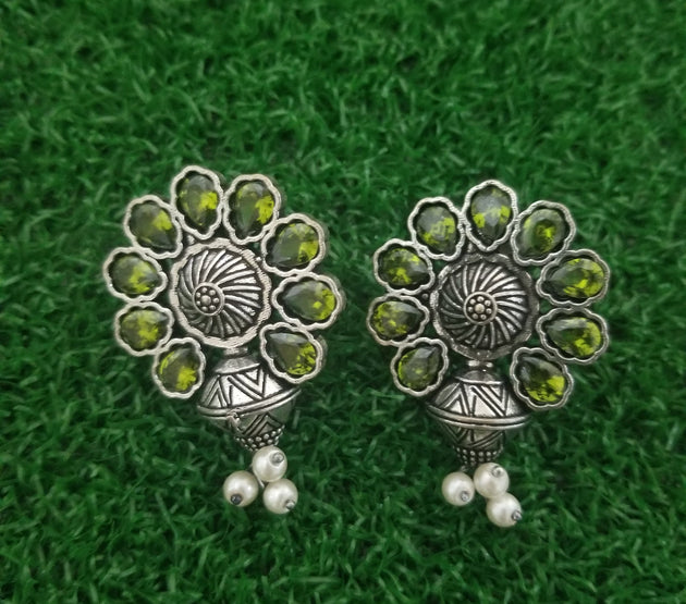 Oxidized Green stones Earrings Jhumki Jhumka for Women and Girls