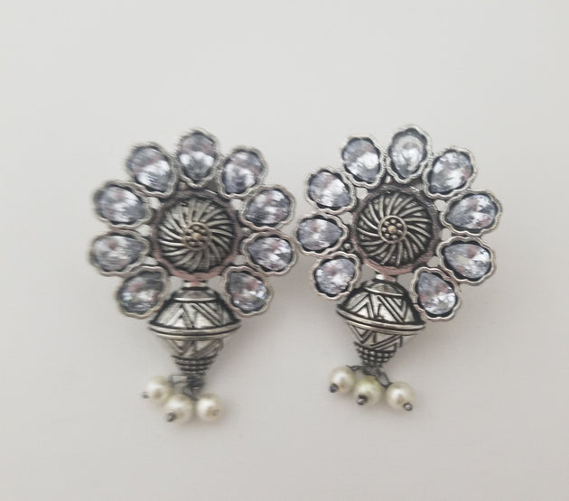 Oxidized White stones Earrings Jhumki Jhumka for Women and Girls