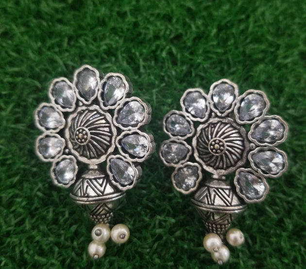 Oxidized White stones Earrings Jhumki Jhumka for Women and Girls