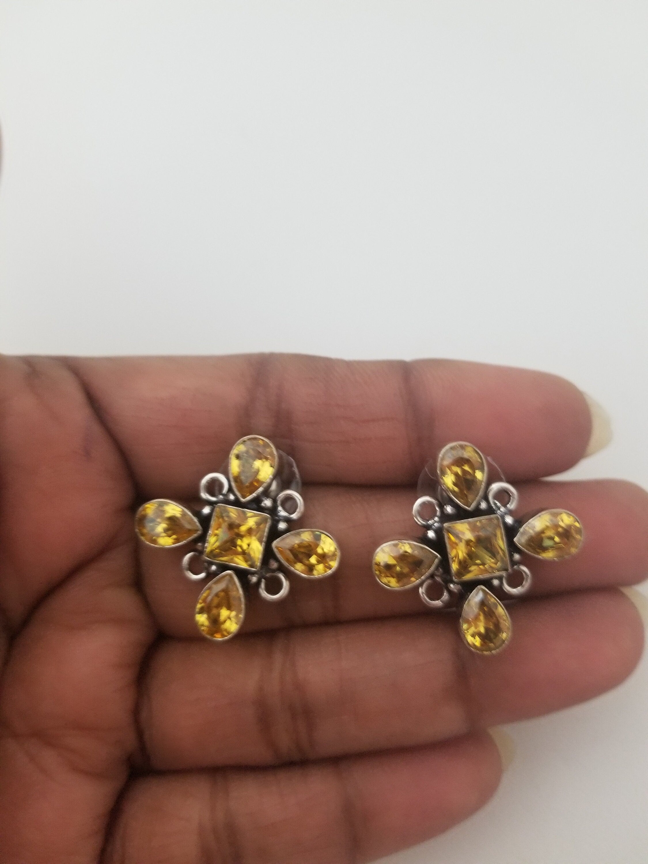 Oxidized Yellow stones Earrings Jhumki Jhumka for Women and Girls