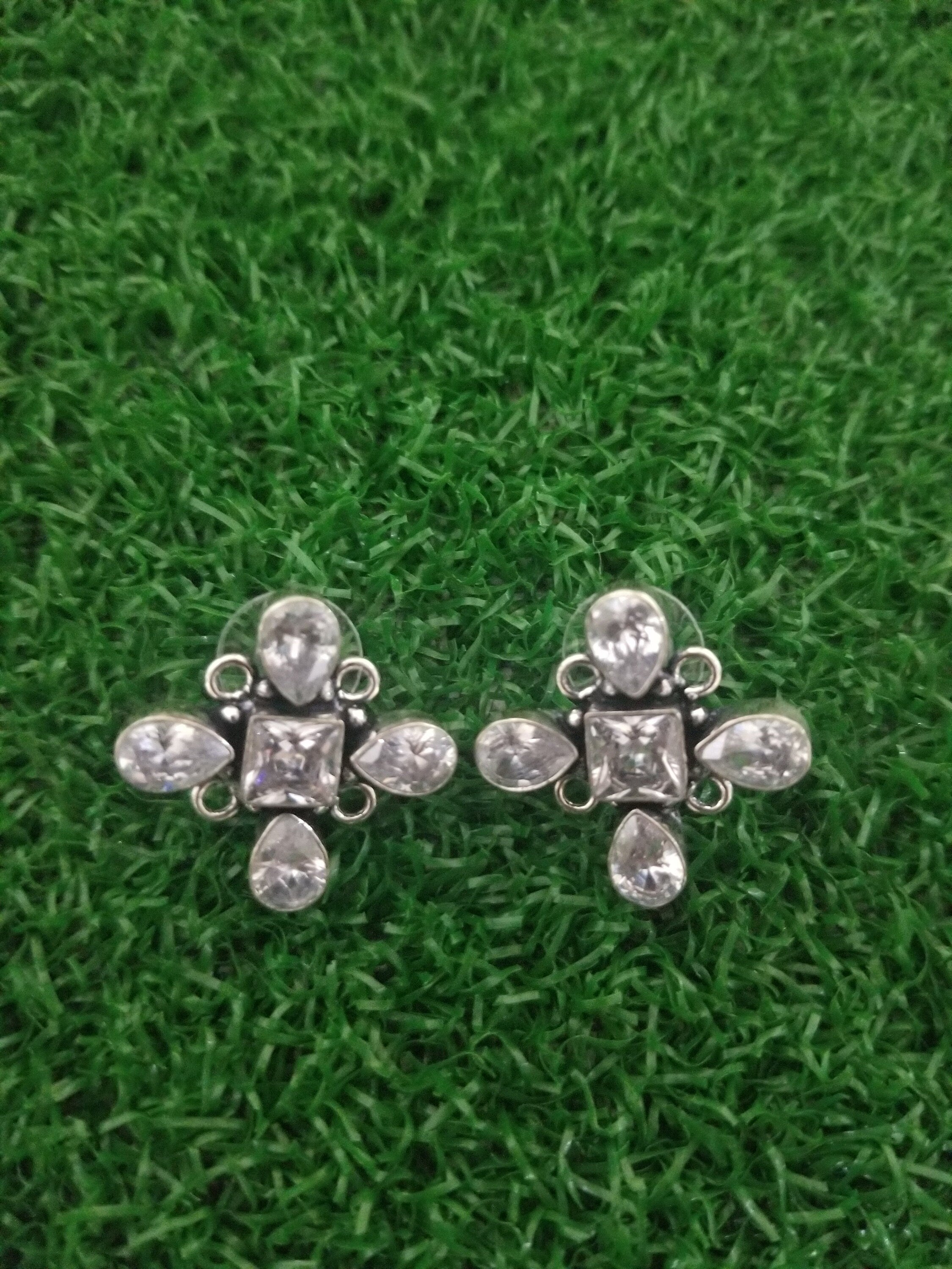 Oxidized white stones Earrings Jhumki Jhumka for Women and Girls