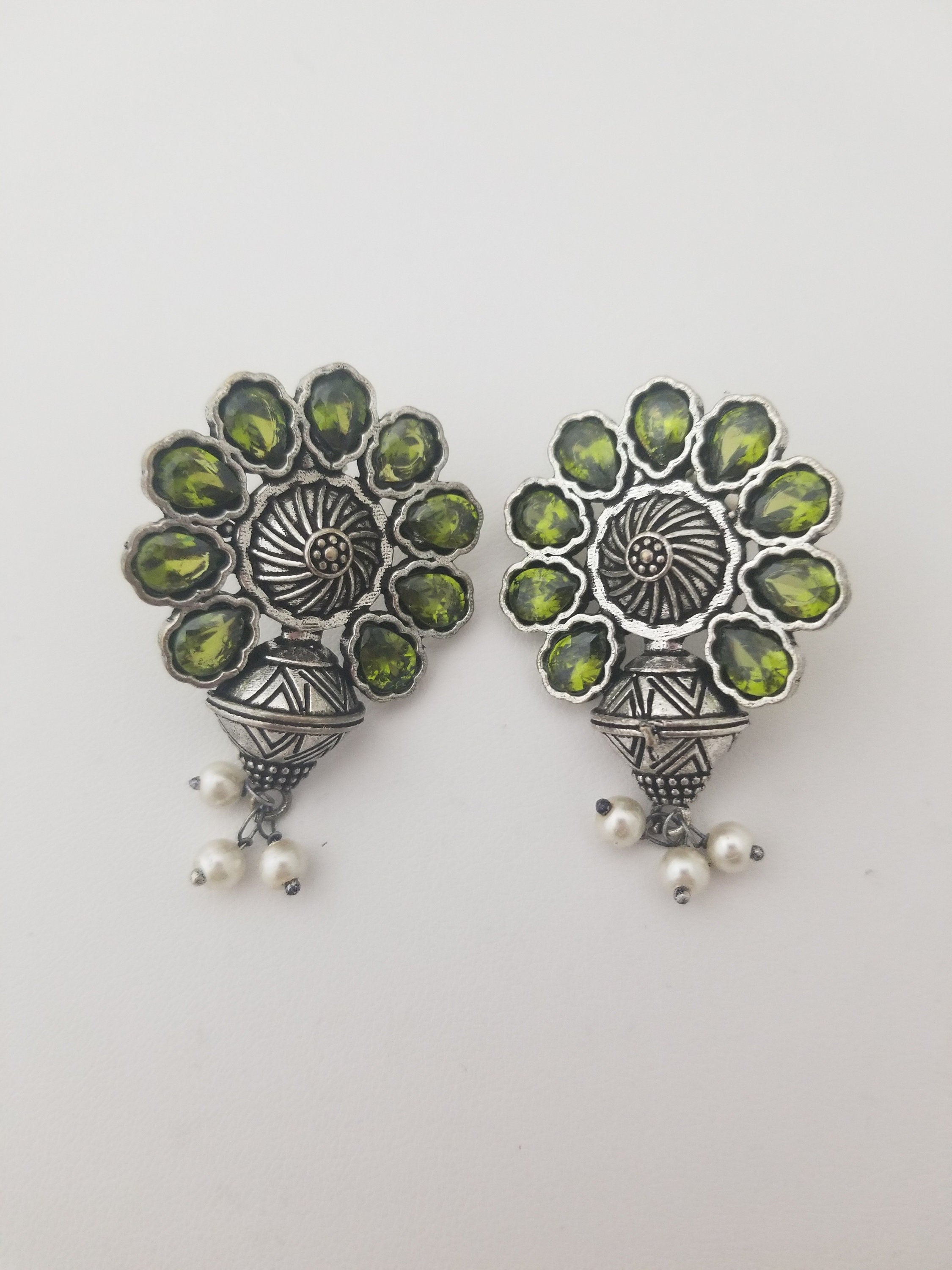 Oxidized Green stones Earrings Jhumki Jhumka for Women and Girls