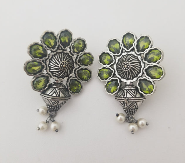 Oxidized Green stones Earrings Jhumki Jhumka for Women and Girls