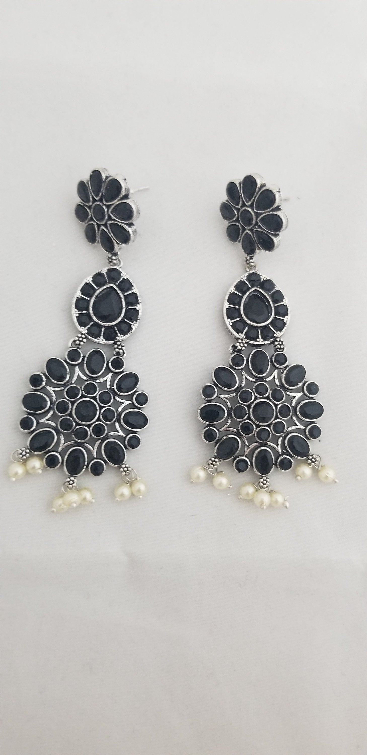 Oxidized Black stones long Earrings Jhumki Jhumka for Women and Girls