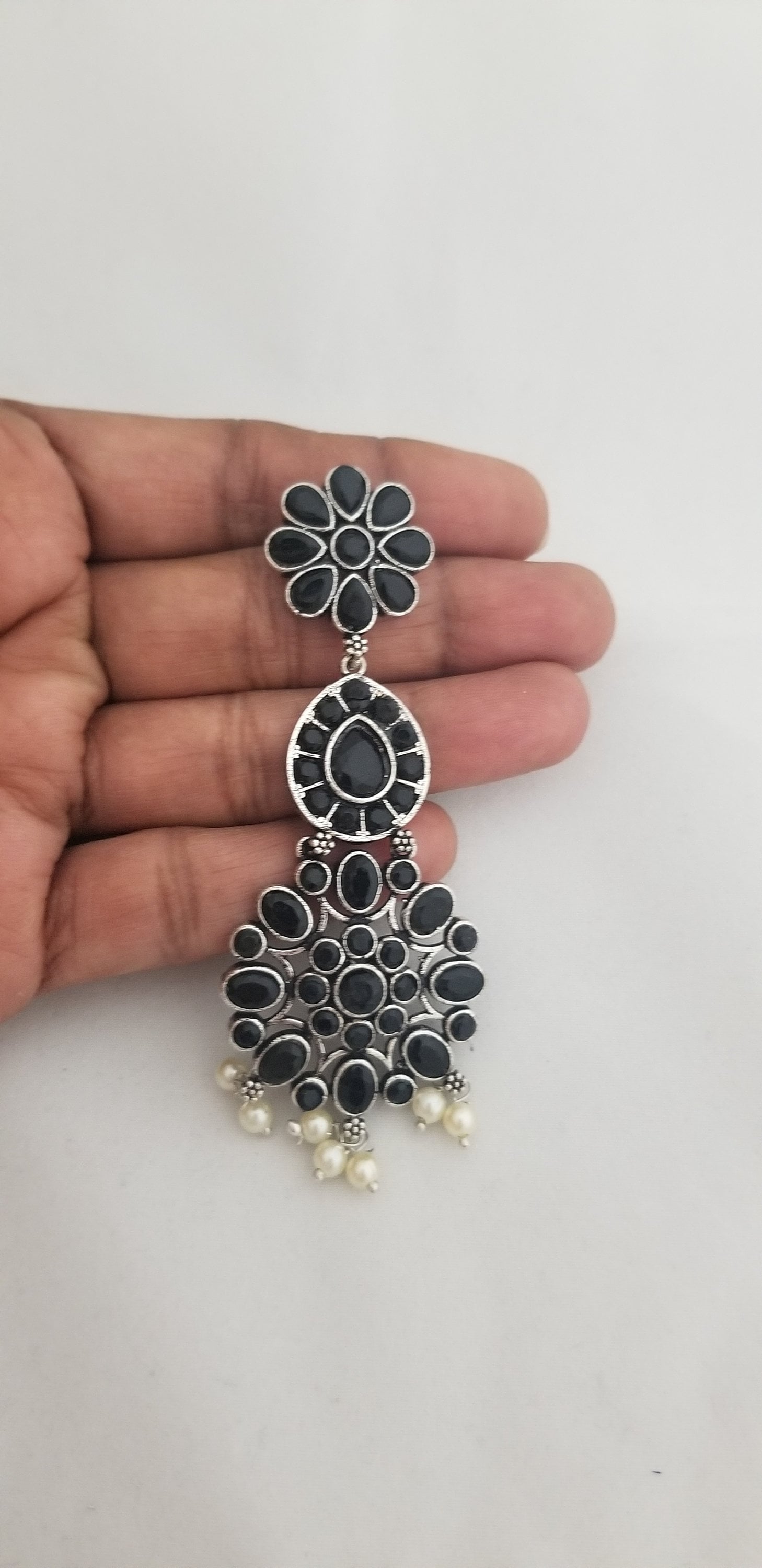 Oxidized Black stones long Earrings Jhumki Jhumka for Women and Girls