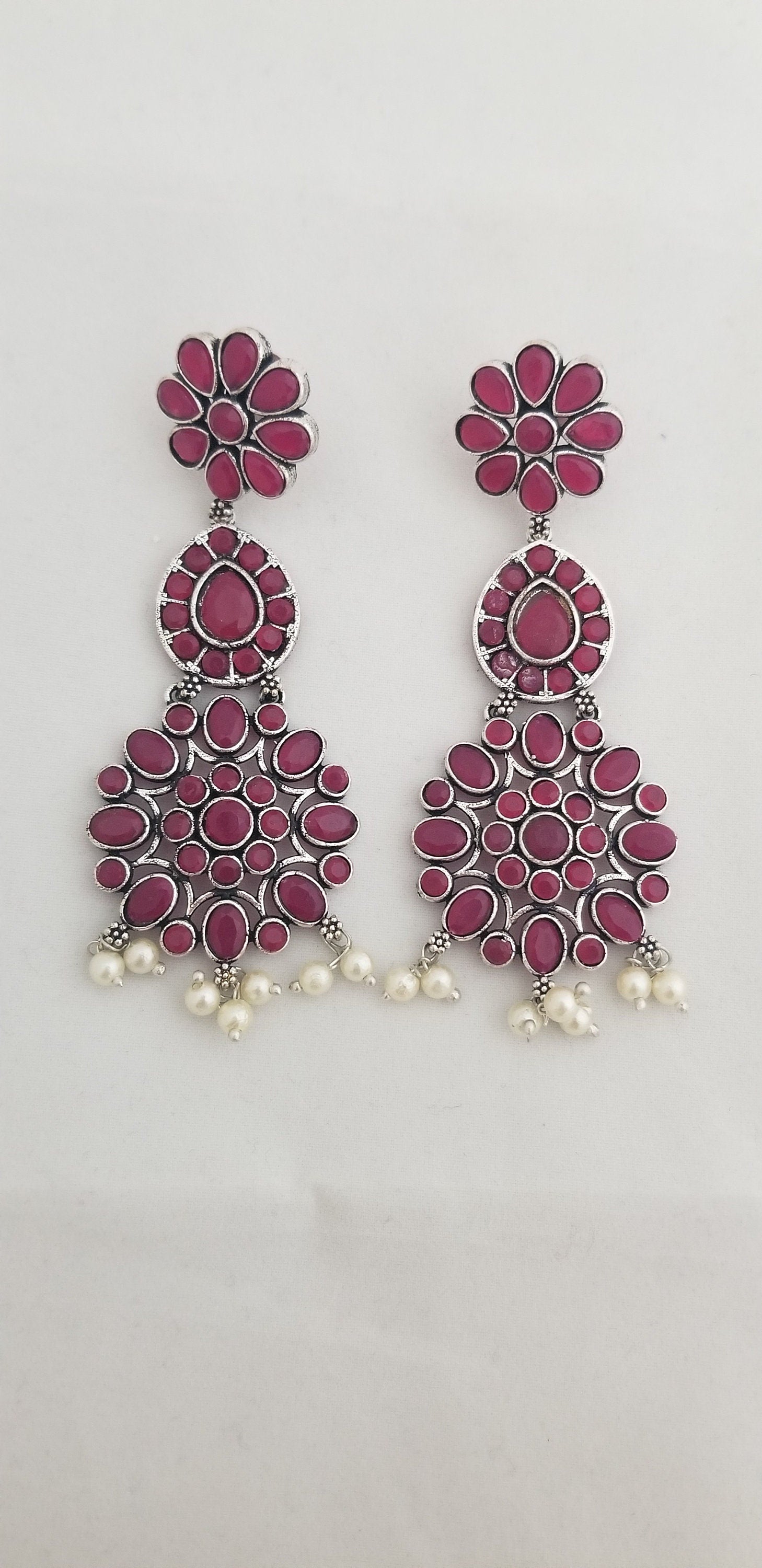 Oxidized Pink stones Earrings Jhumki Jhumka for Women and Girls