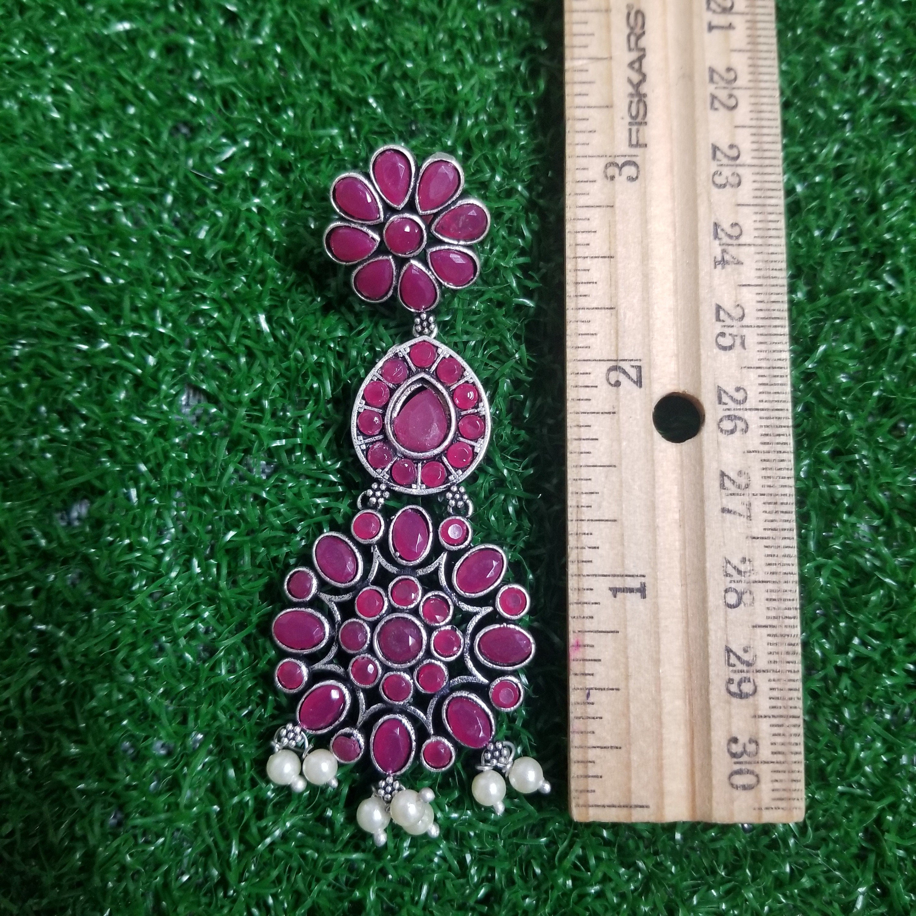 Oxidized Pink stones Earrings Jhumki Jhumka for Women and Girls