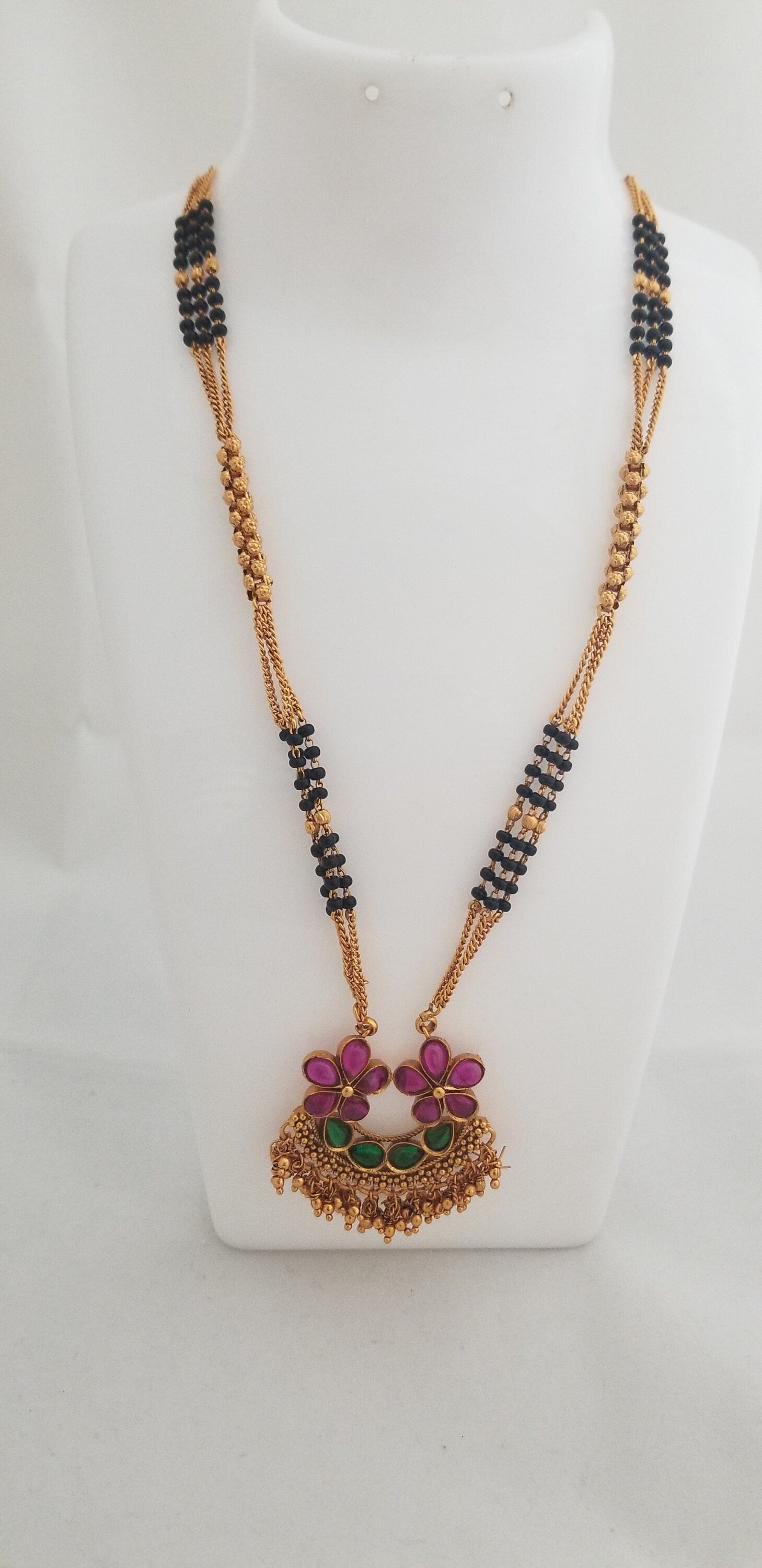Matte finish Mangalsutra type chain with AD stone with pendent - Indian Fashion Jewelry