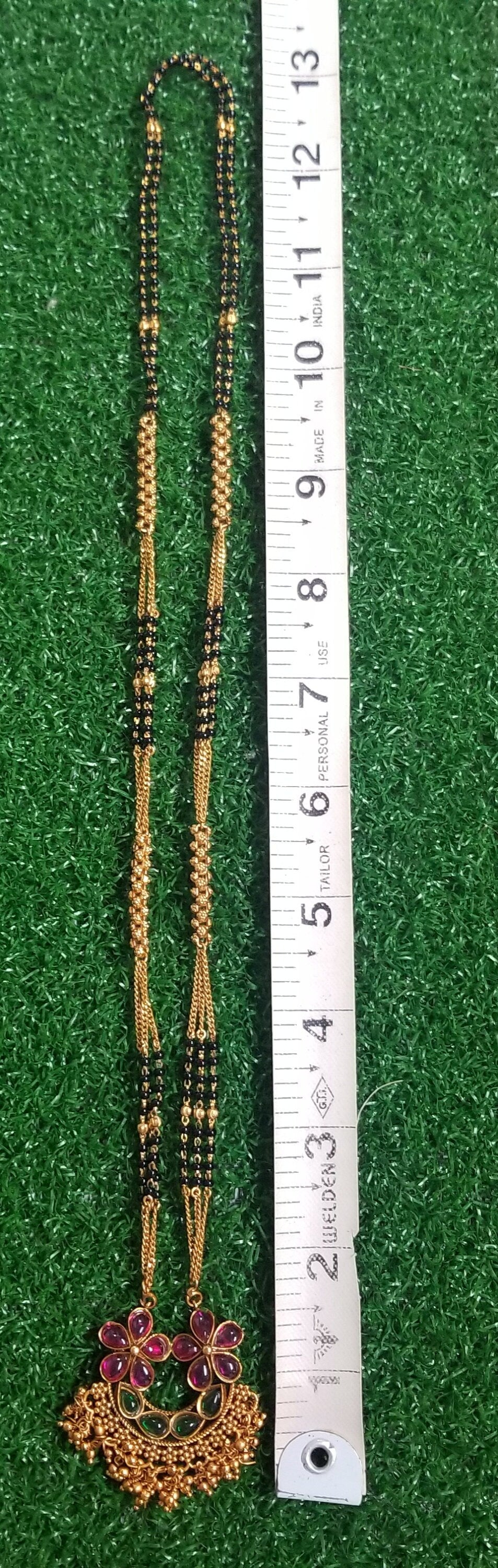 Matte finish Mangalsutra type chain with AD stone with pendent - Indian Fashion Jewelry