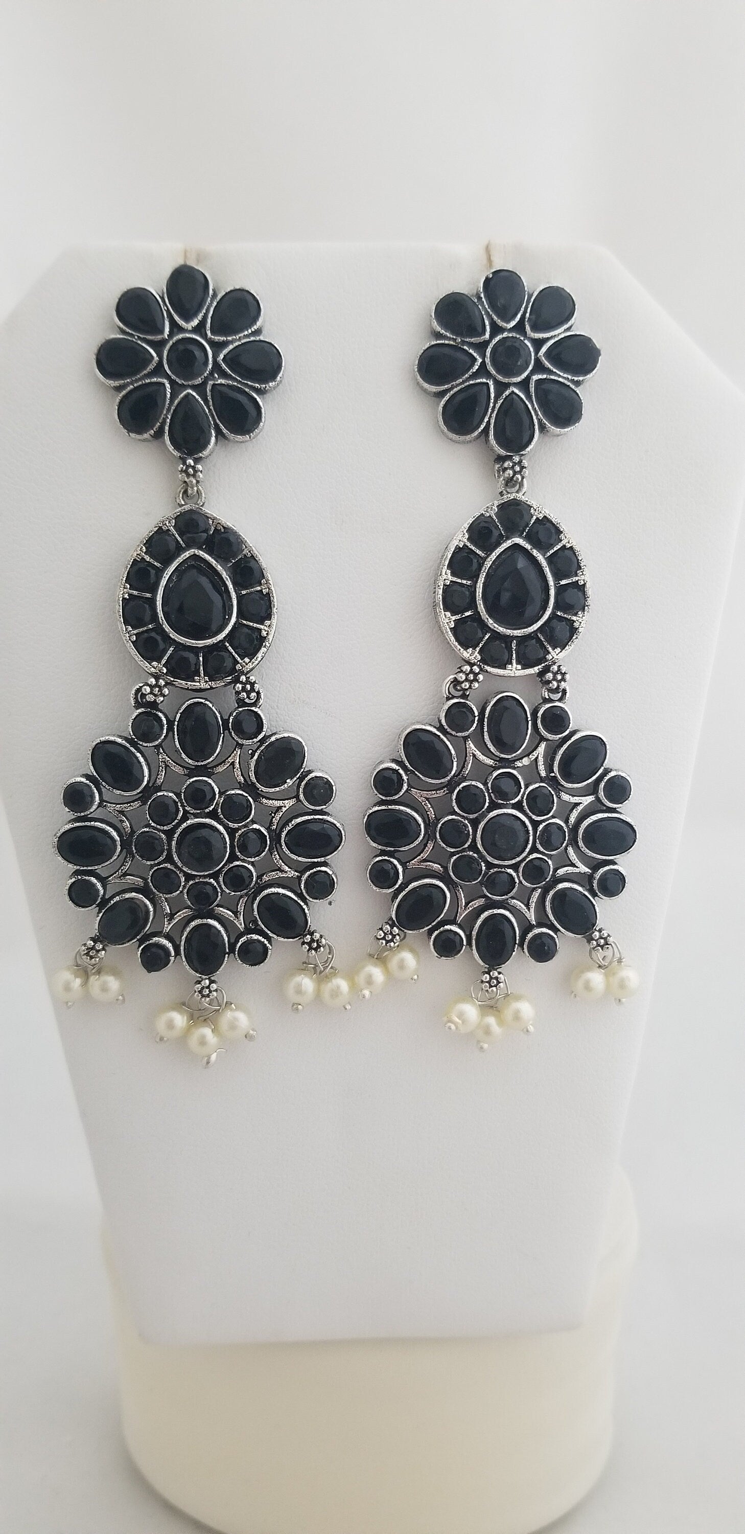 Oxidized Black stones long Earrings Jhumki Jhumka for Women and Girls