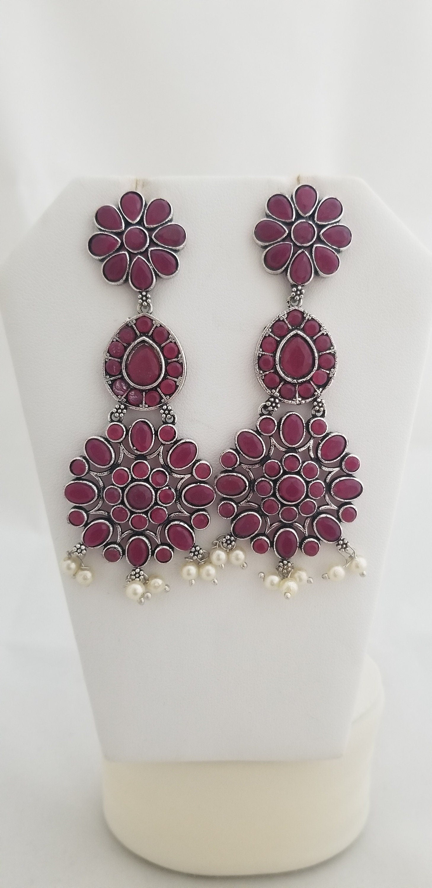 Oxidized Pink stones Earrings Jhumki Jhumka for Women and Girls