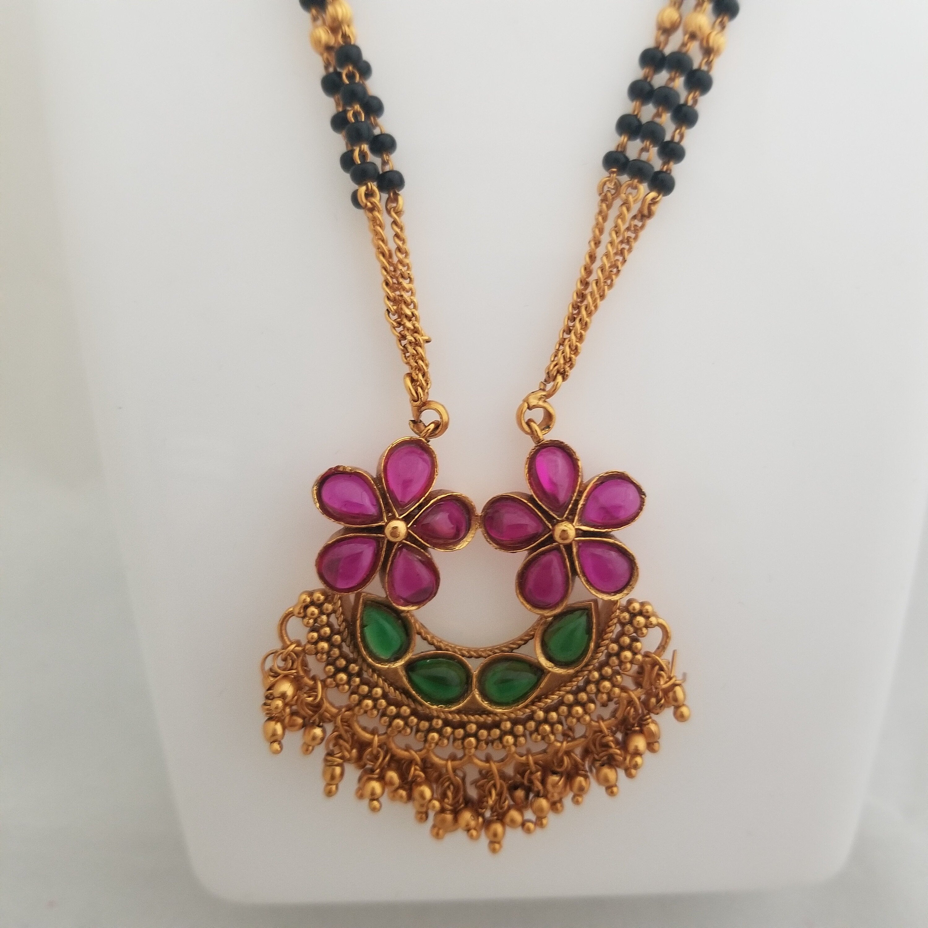 Matte finish Mangalsutra type chain with AD stone with pendent - Indian Fashion Jewelry