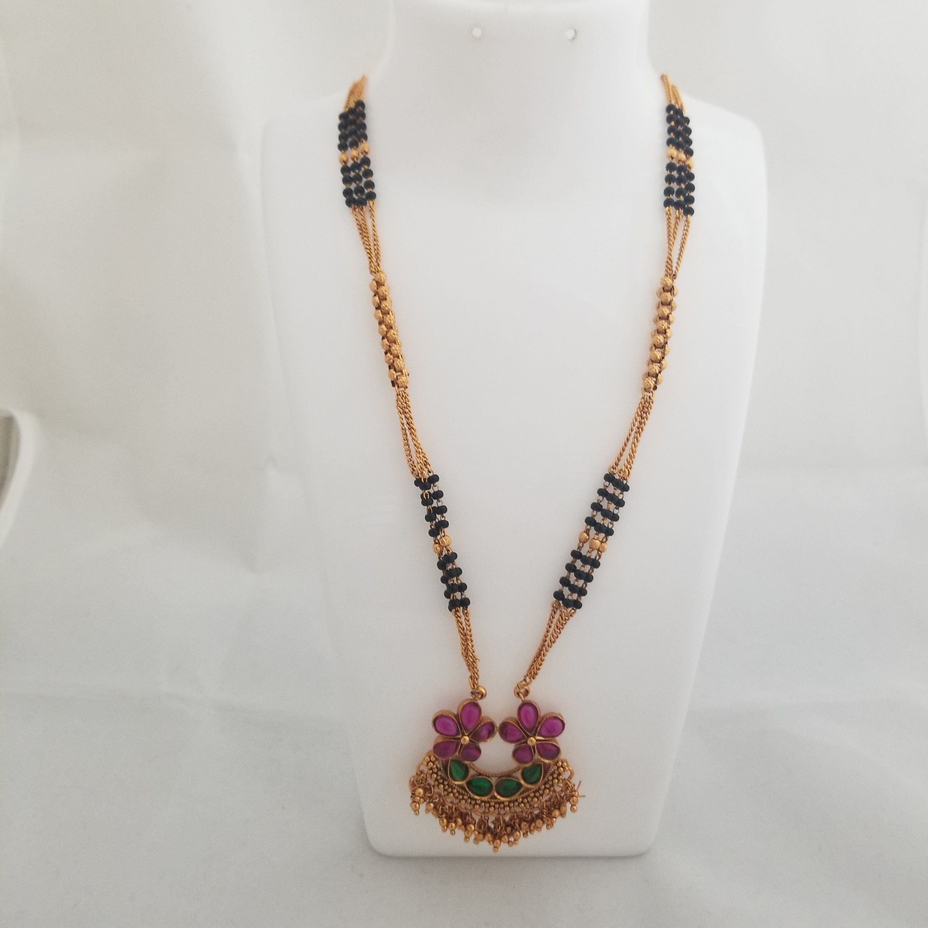 Matte finish Mangalsutra type chain with AD stone with pendent - Indian Fashion Jewelry