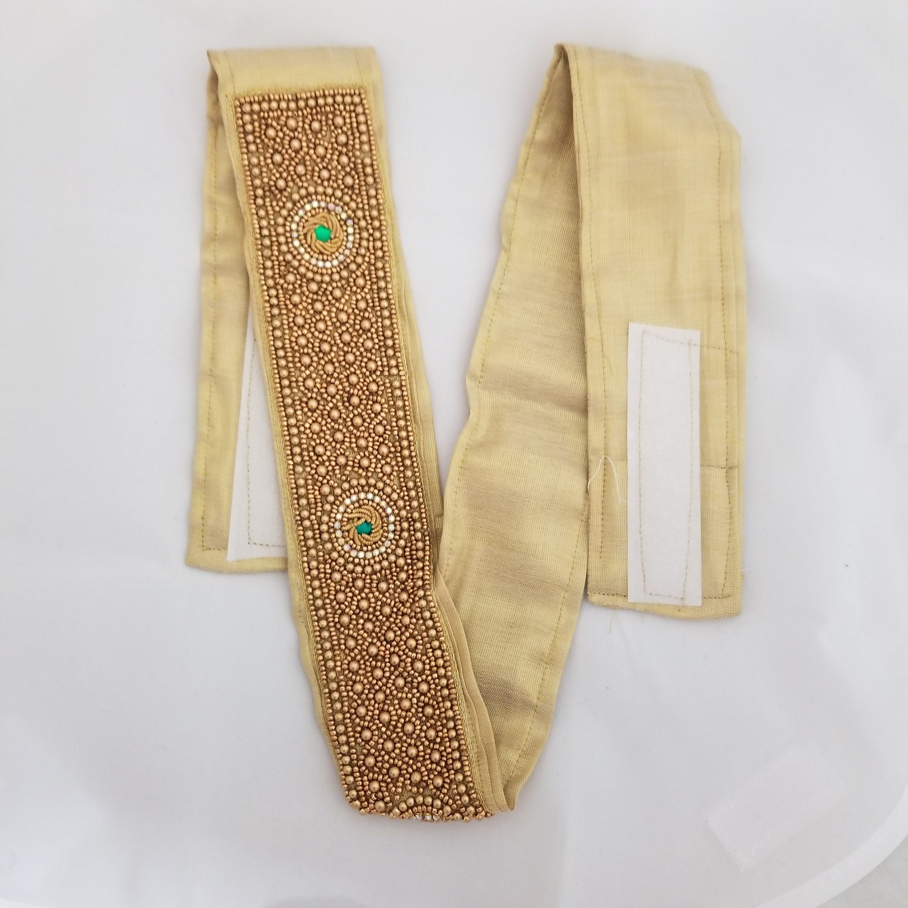 Green Stone Golden Aari work Hip Belt with Fastner - Saree Belt - Matching for Saree and Lehenga -waist belt Fashion Jewelry
