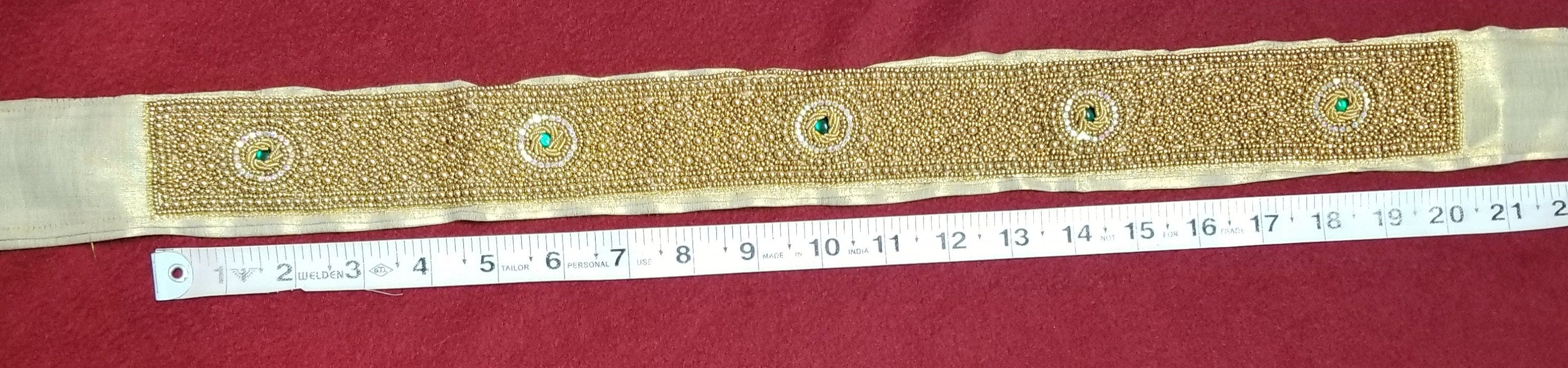 Green Stone Golden Aari work Hip Belt with Fastner - Saree Belt - Matching for Saree and Lehenga -waist belt Fashion Jewelry