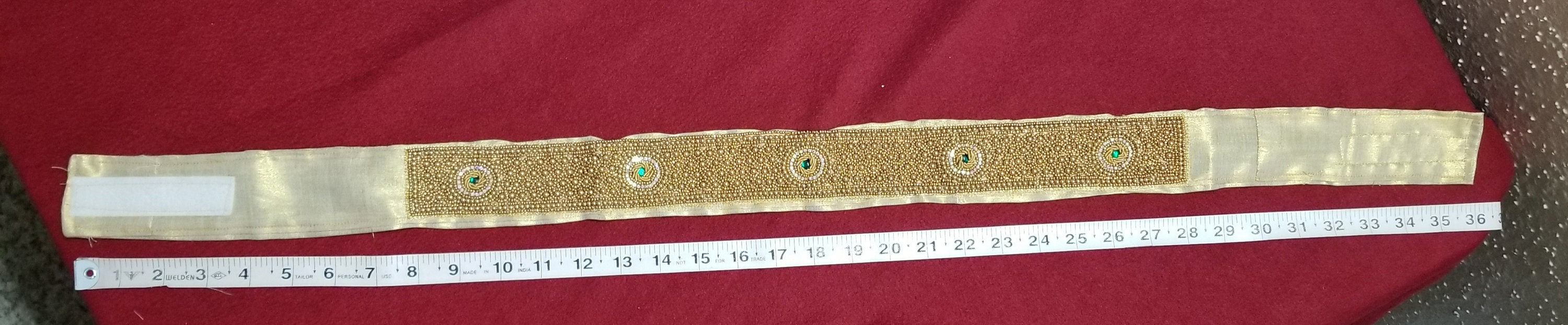 Green Stone Golden Aari work Hip Belt with Fastner - Saree Belt - Matching for Saree and Lehenga -waist belt Fashion Jewelry