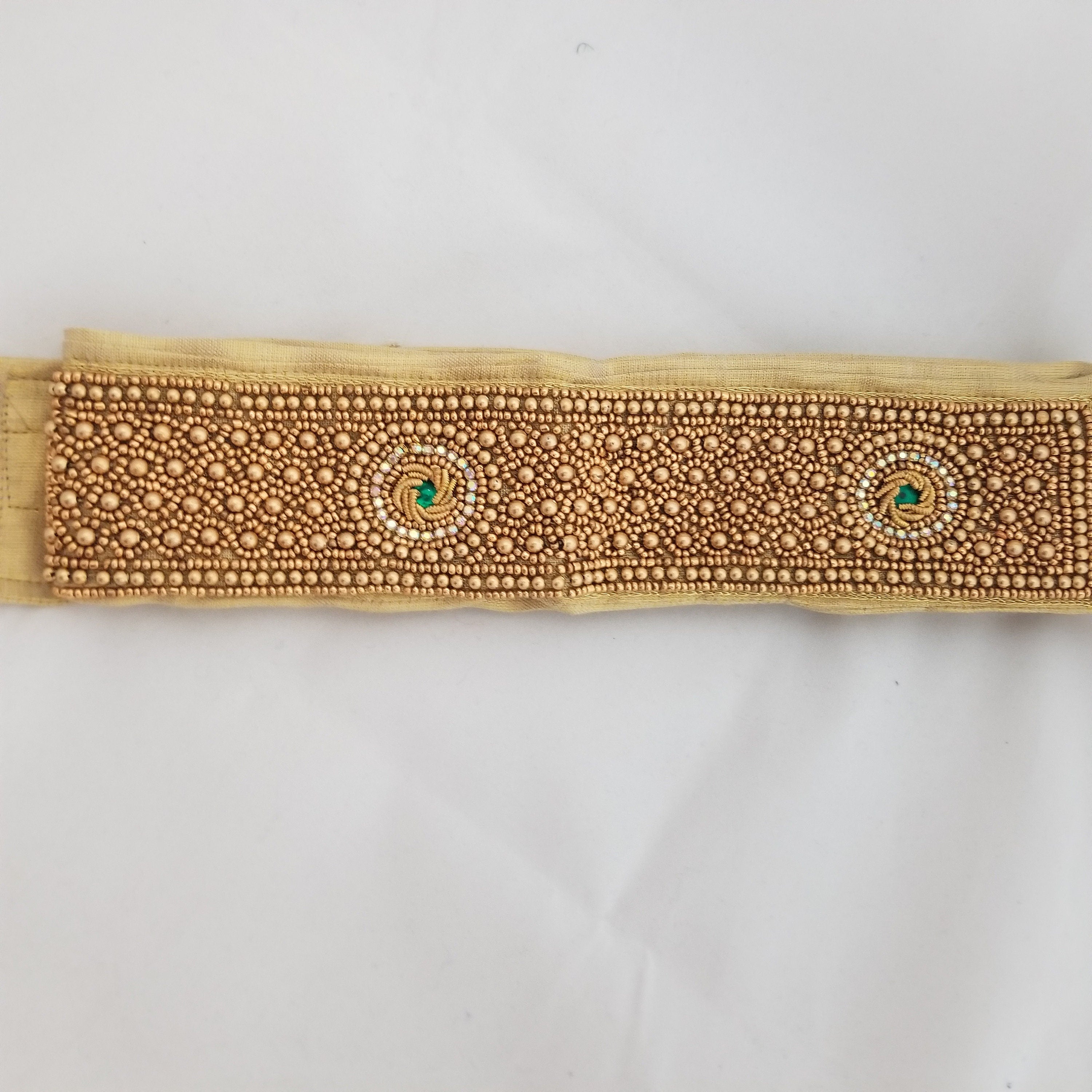Green Stone Golden Aari work Hip Belt with Fastner - Saree Belt - Matching for Saree and Lehenga -waist belt Fashion Jewelry