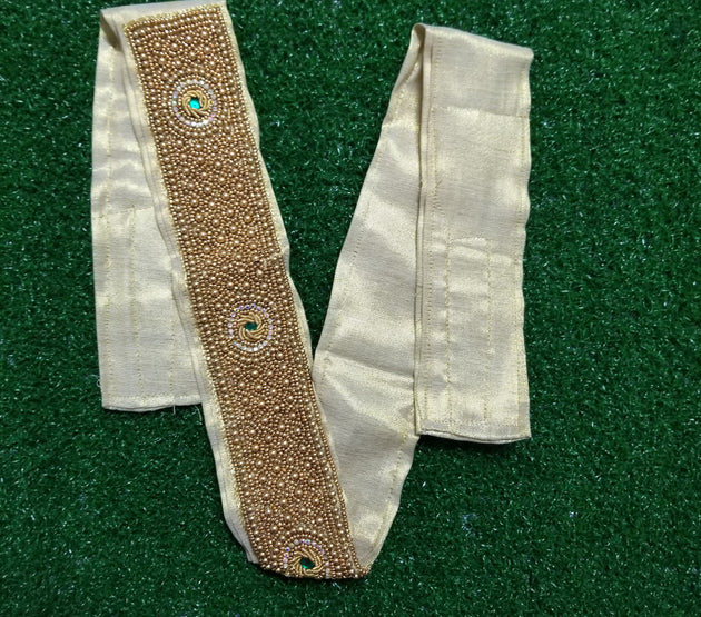 Green Stone Golden Aari work Hip Belt with Fastner - Saree Belt - Matching for Saree and Lehenga -waist belt Fashion Jewelry
