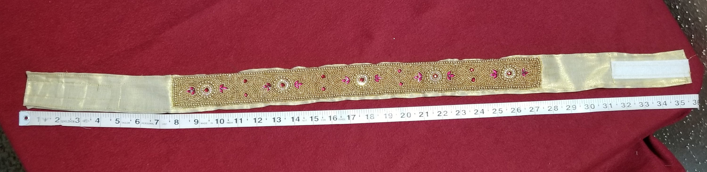 Dark Pink Golden Aari work Hip Belt with Fastner - Saree Belt - Matching for Saree and Lehenga -waist belt Fashion Jewelry