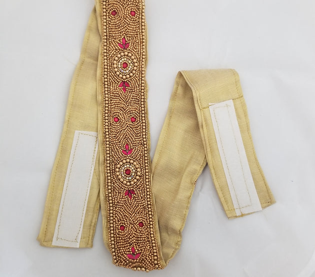 Dark Pink Golden Aari work Hip Belt with Fastner - Saree Belt - Matching for Saree and Lehenga -waist belt Fashion Jewelry
