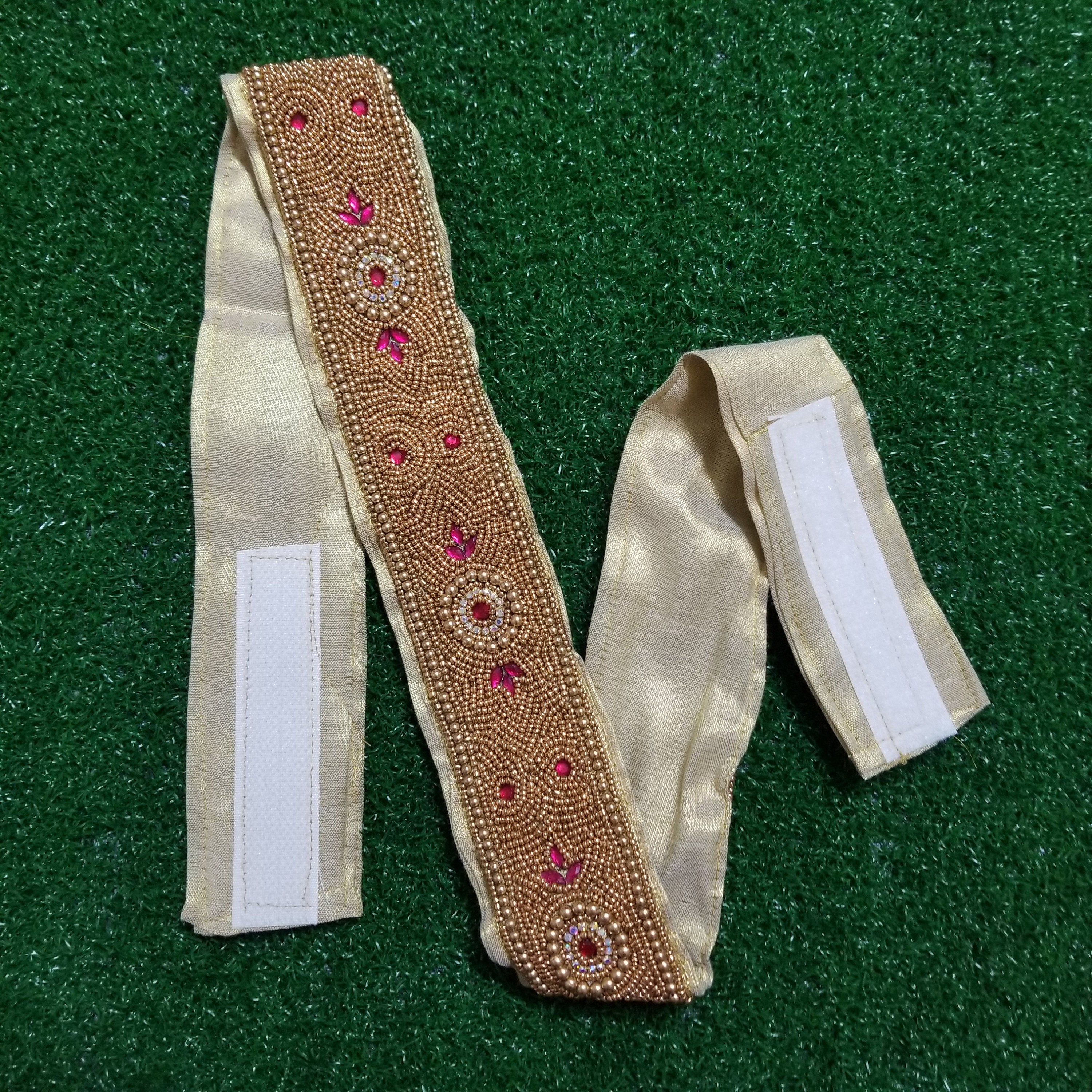 Dark Pink Golden Aari work Hip Belt with Fastner - Saree Belt - Matching for Saree and Lehenga -waist belt Fashion Jewelry