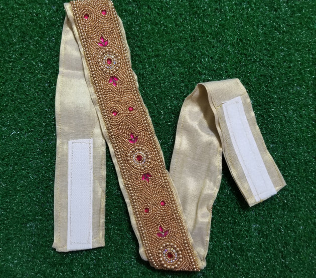 Dark Pink Golden Aari work Hip Belt with Fastner - Saree Belt - Matching for Saree and Lehenga -waist belt Fashion Jewelry
