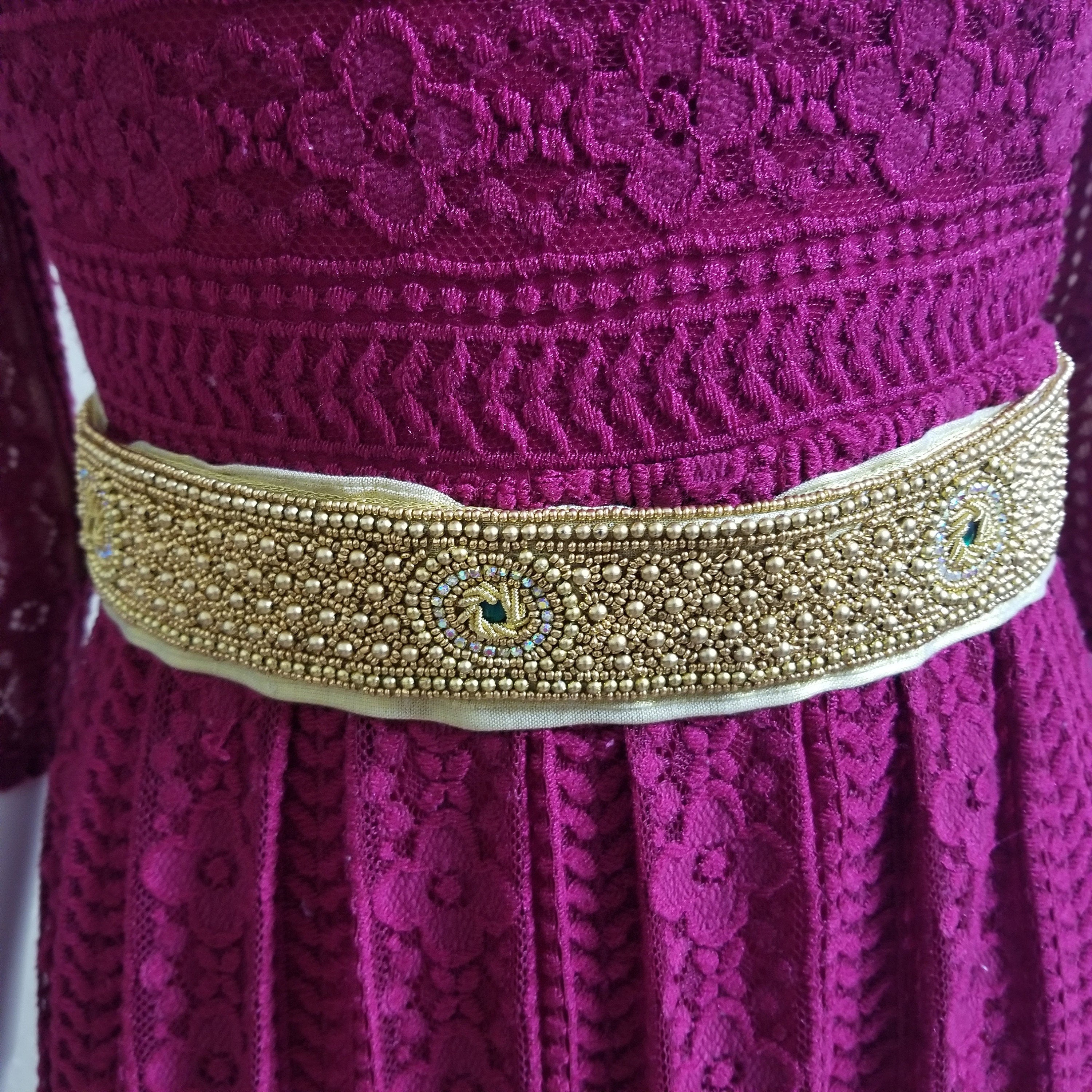 Green Stone Golden Aari work Hip Belt with Fastner - Saree Belt - Matching for Saree and Lehenga -waist belt Fashion Jewelry