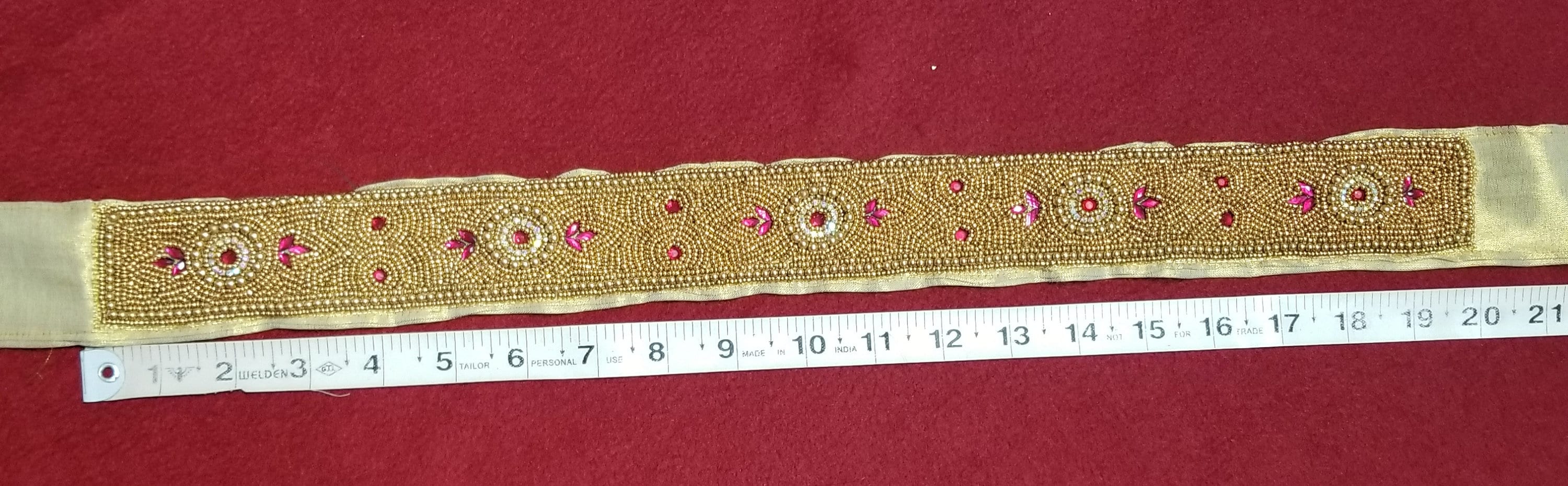 Dark Pink Golden Aari work Hip Belt with Fastner - Saree Belt - Matching for Saree and Lehenga -waist belt Fashion Jewelry