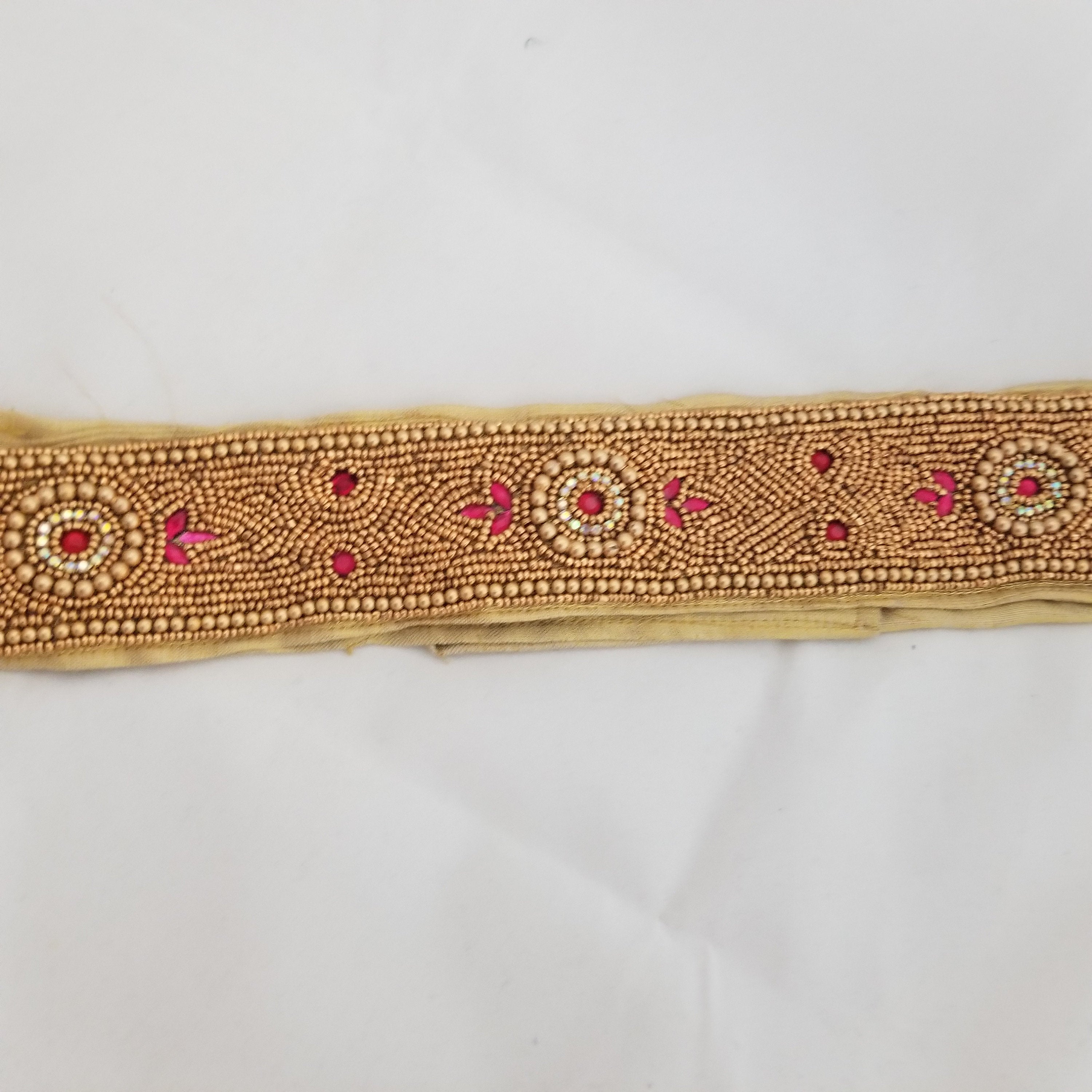 Dark Pink Golden Aari work Hip Belt with Fastner - Saree Belt - Matching for Saree and Lehenga -waist belt Fashion Jewelry