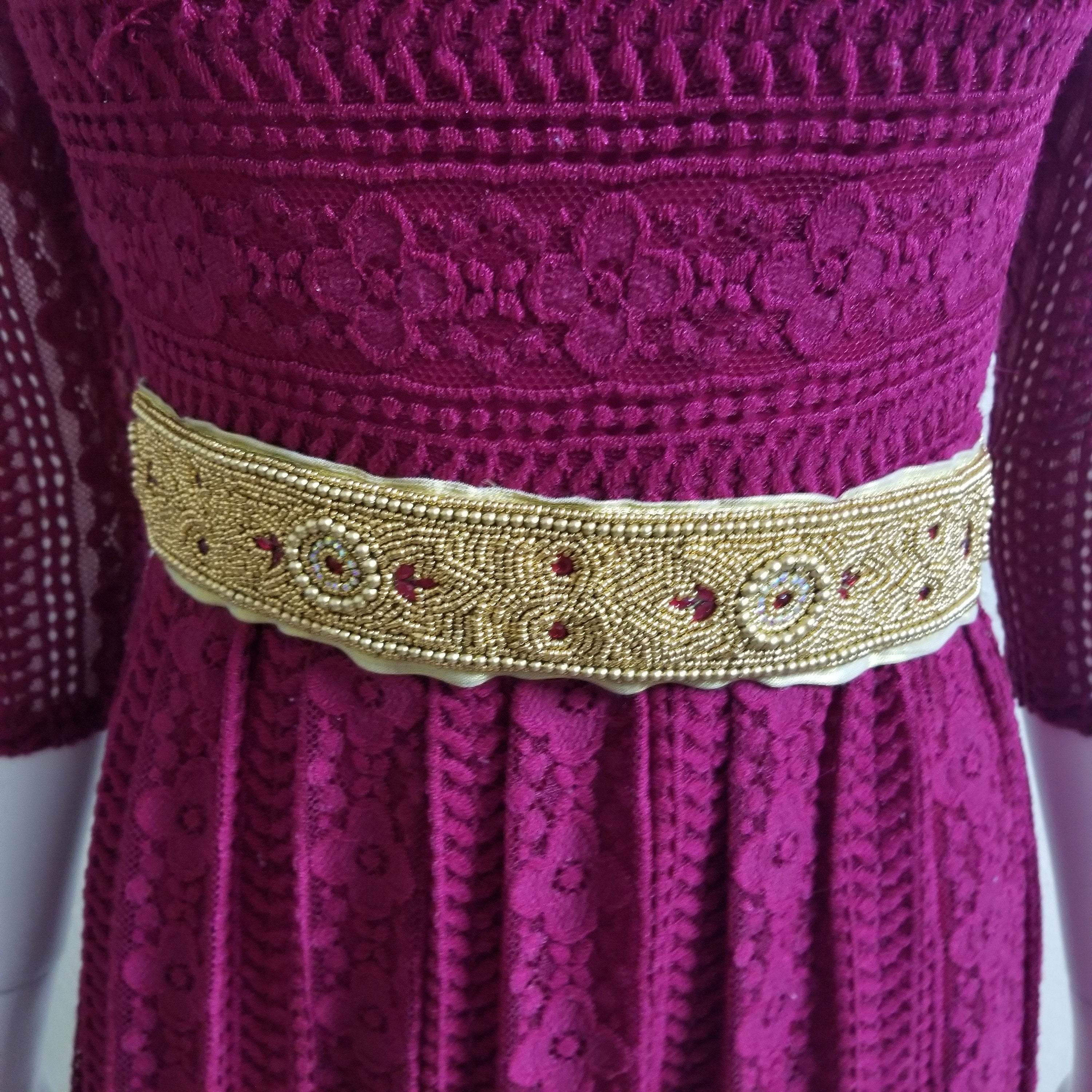 Dark Pink Golden Aari work Hip Belt with Fastner - Saree Belt - Matching for Saree and Lehenga -waist belt Fashion Jewelry