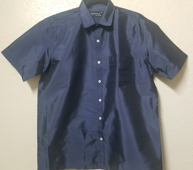 Men's Silk Shirt - Half Hand - Dark Blue Color - Size 42 - XL Size - Partywear Shirt - Indian Dresses
