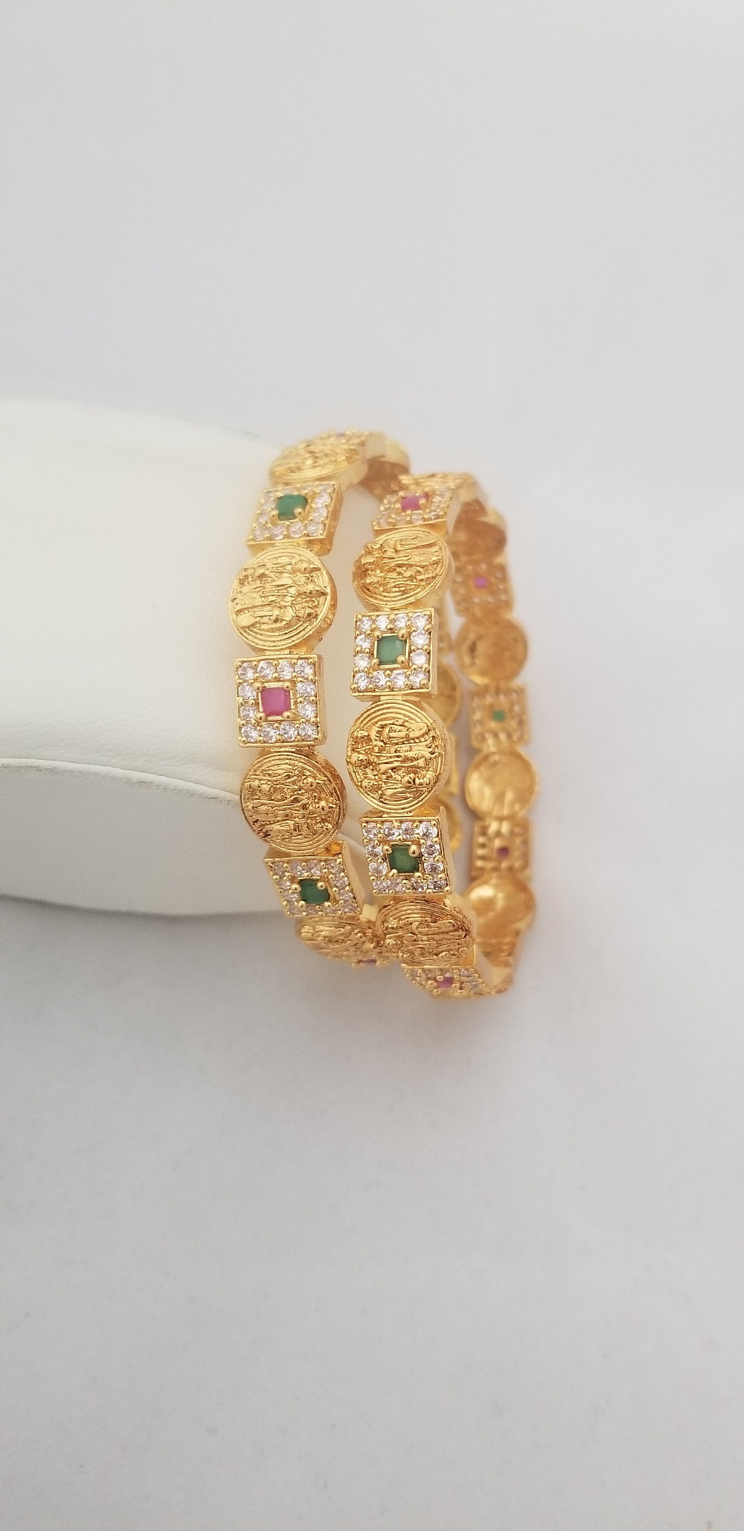 Premium Quality Matte finish Ramparivar bangle with AD stone work - set of 2 bangles - Size 2.6