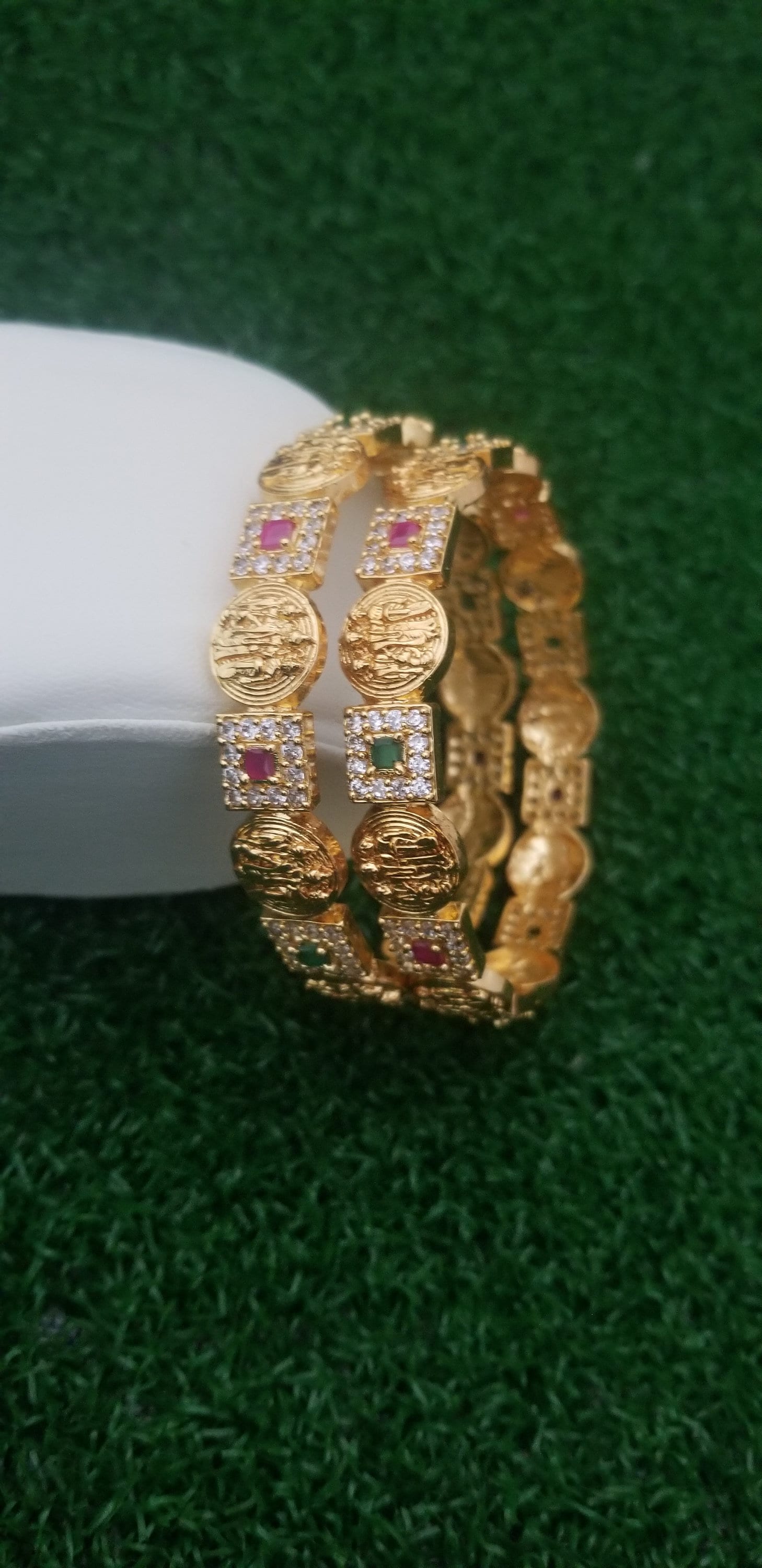 Premium Quality Matte finish Ramparivar bangle with AD stone work - set of 2 bangles - Size 2.6