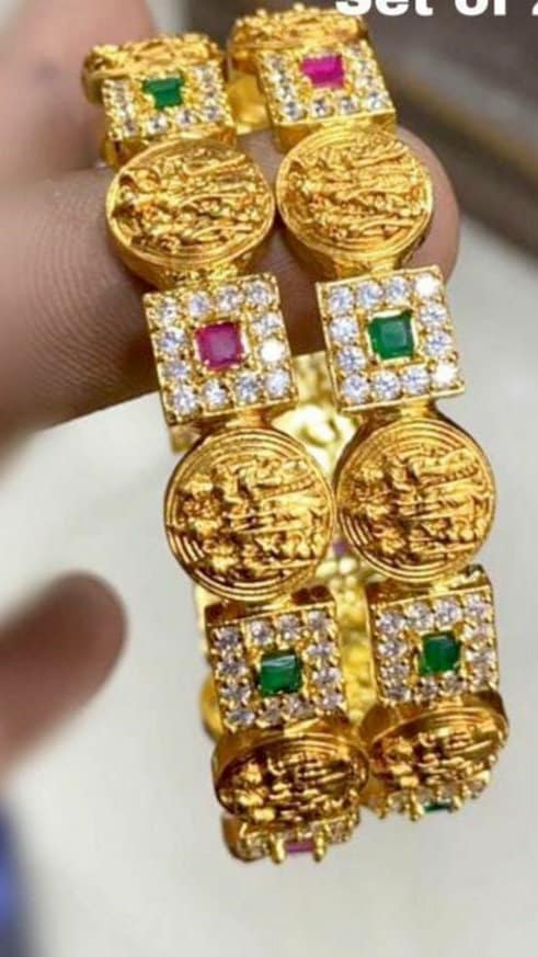 Premium Quality Matte finish Ramparivar bangle with AD stone work - set of 2 bangles - Size 2.6