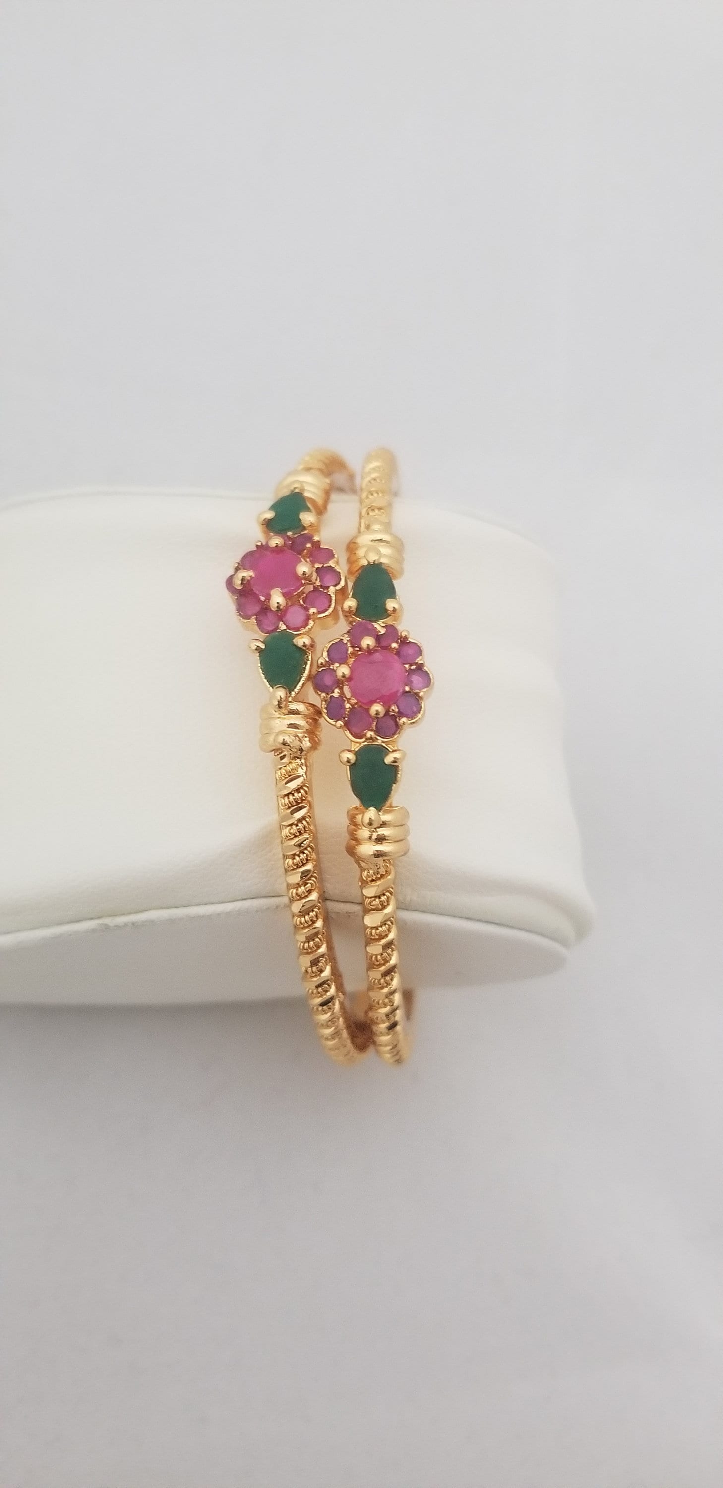 Gold finish with Multi-color stone Bangles - Set of 2 Bangles - Size 2.6